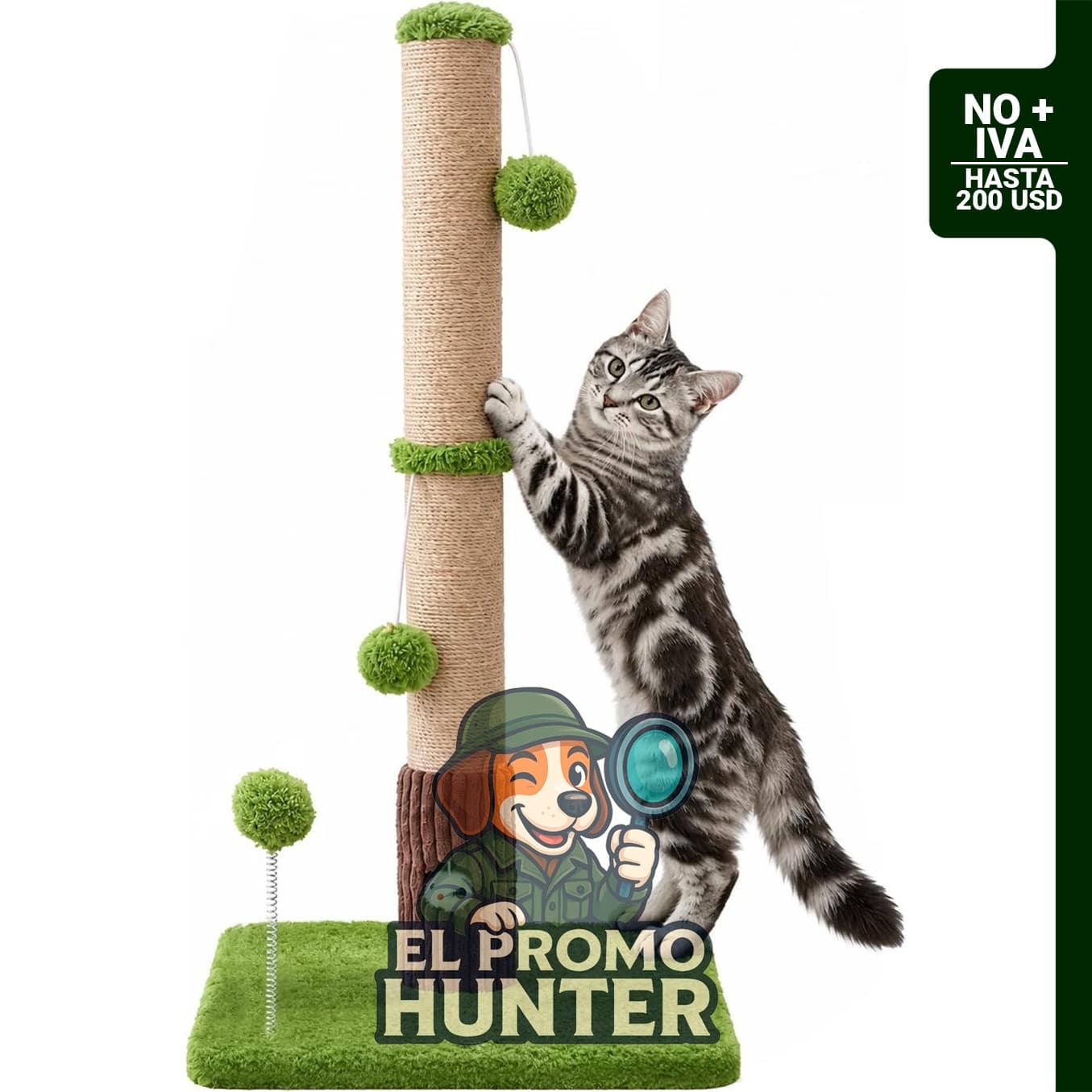 Poste rascador de 33 pulgadas (84 cm) de alto para gatos de interior, con sisal premium y juguetes.