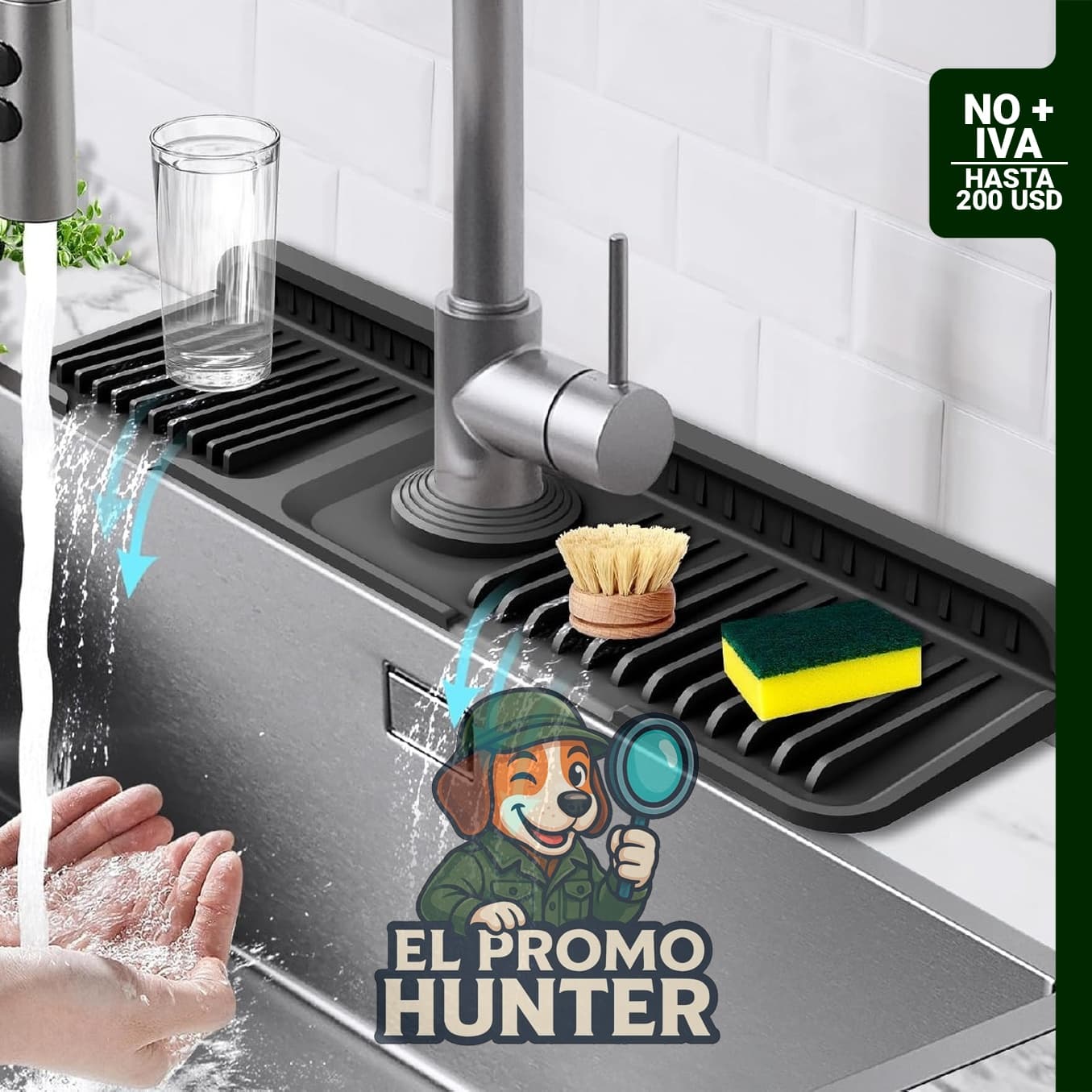 Alfombrilla protectora para fregadero de cocina de 17.7" (45 cm) con diseño de autodrenaje.