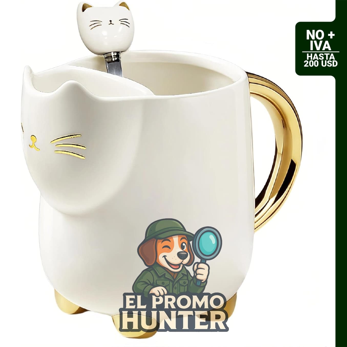 Taza de gato de cerámica de 17 oz con bolsa de té, diseño de expresión de gatito.