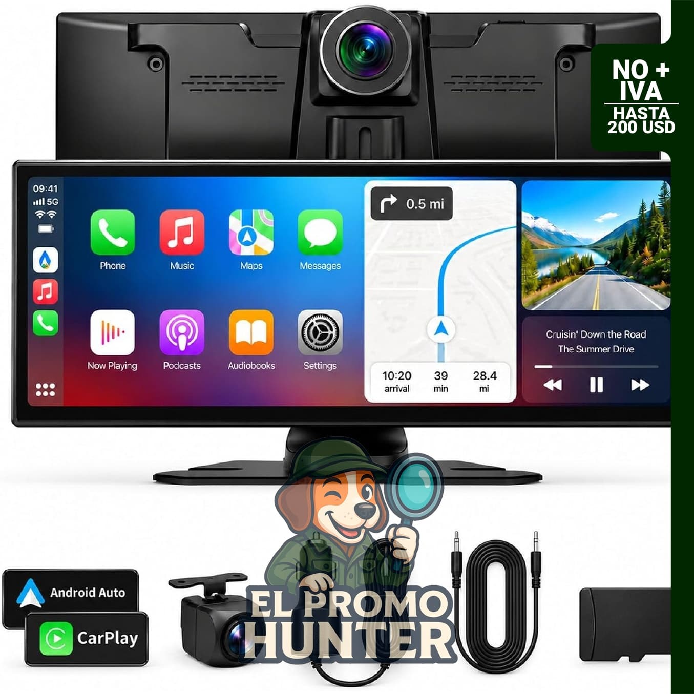 Pantalla inalámbrica ISAMUTO de 11.26" para Apple CarPlay y Android Auto en autos antiguos.