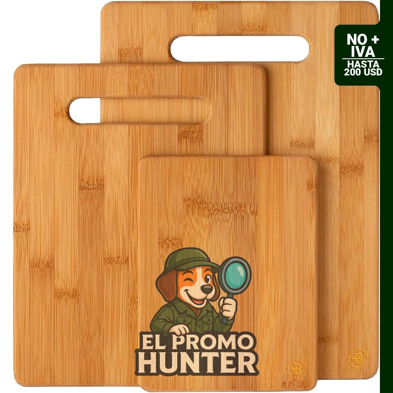 Juego de 3 tablas de cortar de bambú reversibles, aptas para carne, verduras, frutas, queso y pan.