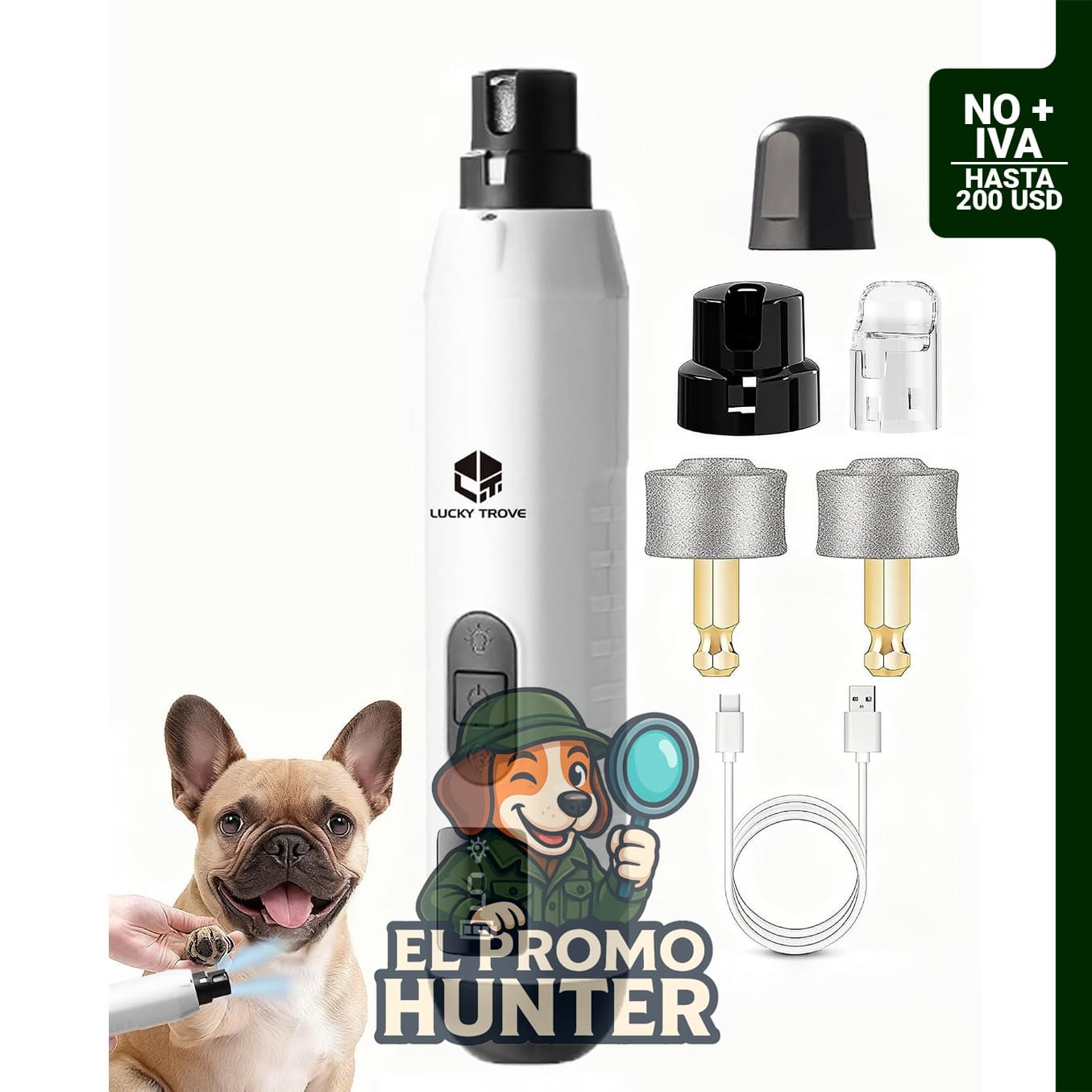Molinillo de uñas LUCKY TROVE para perro, 5 velocidades, con luces.