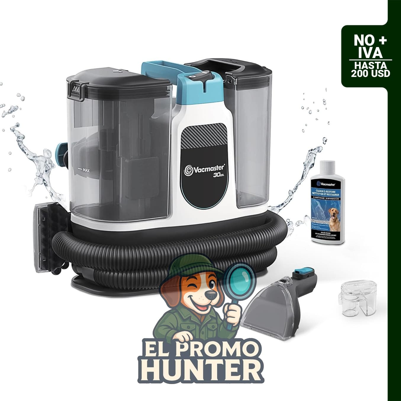 Vacmaster 30 Series Mini Portable Carpet & Upholstery Spot Cleaner Machine, limpiador portátil para alfombras y tapicería.
