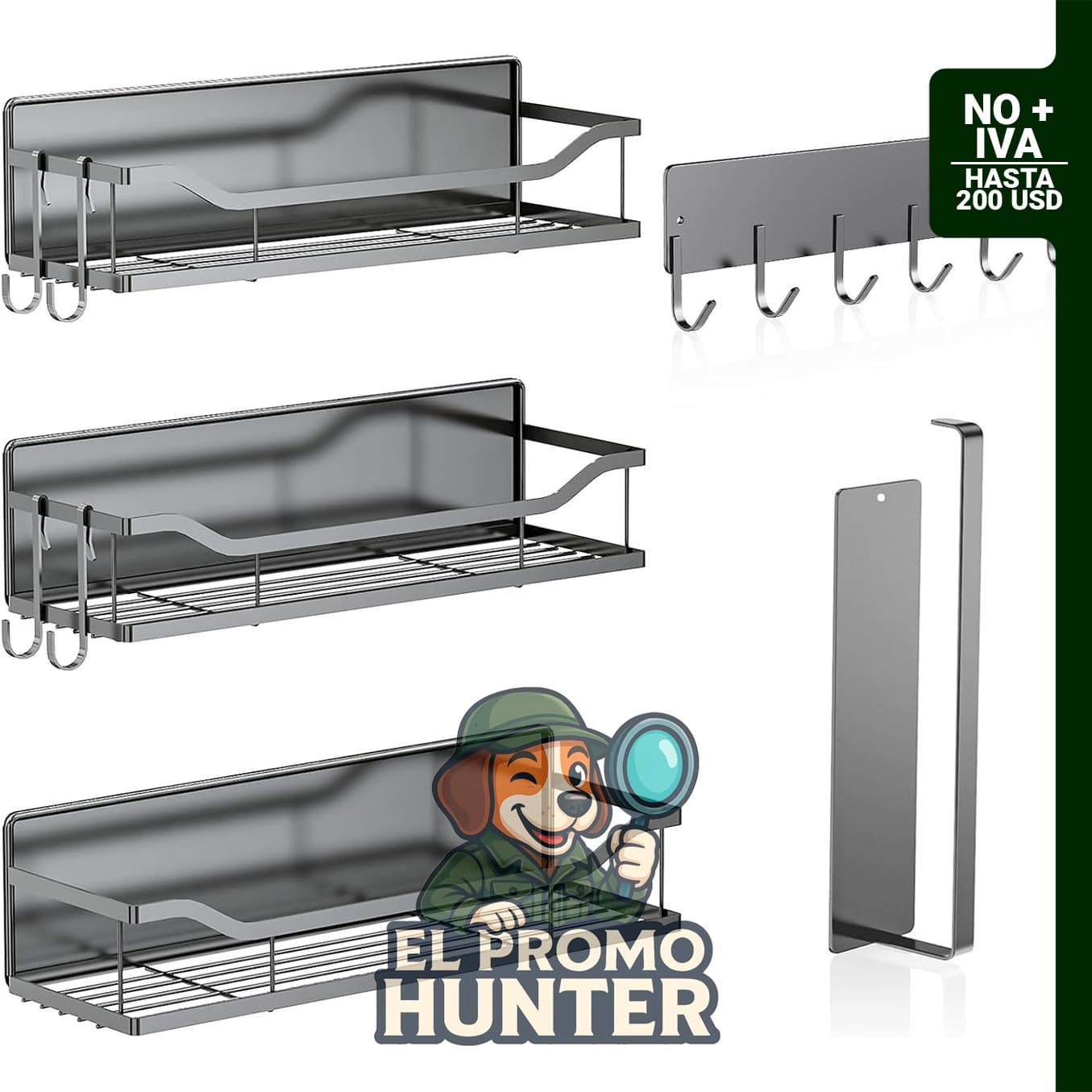 Estantes magnéticos multifuncionales JulktLli para refrigerador y organizador de especias, incluye soporte para toallas de papel y ganchos.