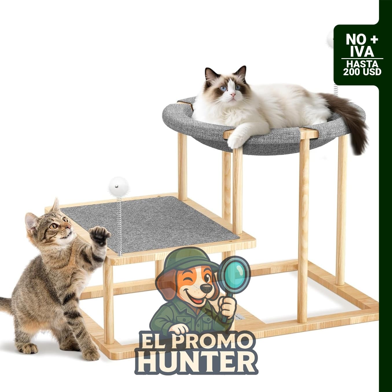 Pawaboo Cama hamaca elevada para gatos de 2 niveles.