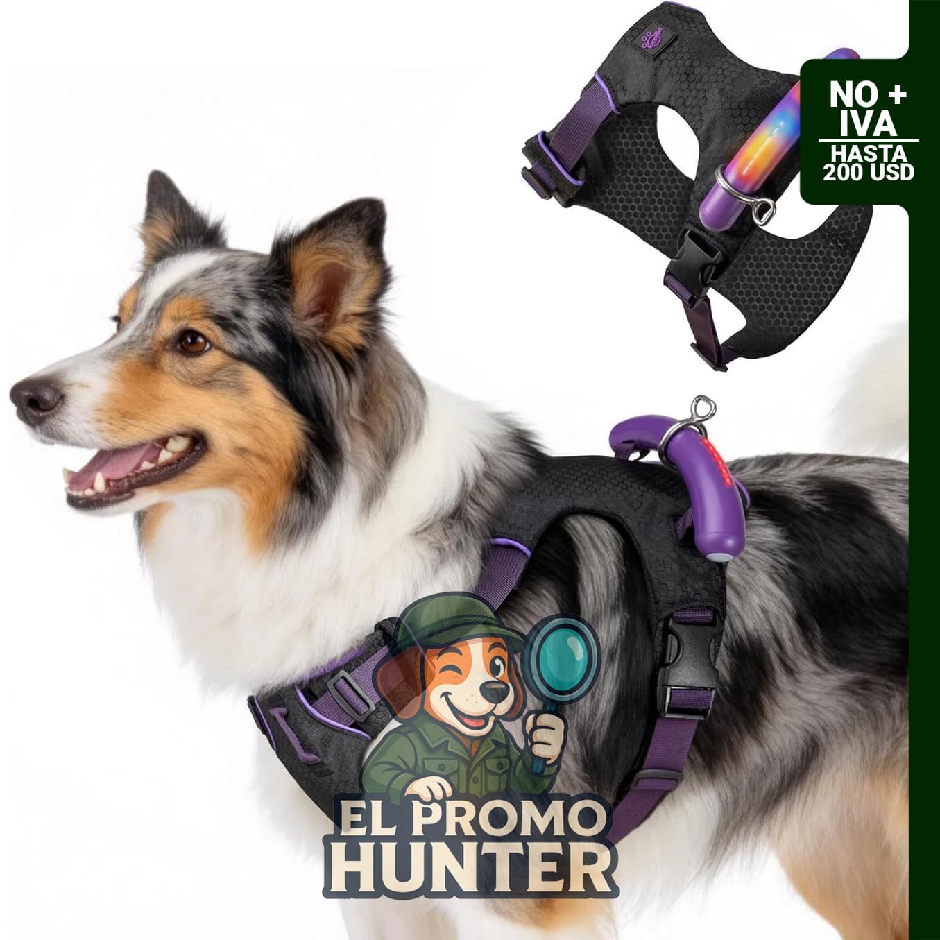 Arnés para perros a prueba de escapes con mango LED, tamaño mediano-grande (29-35 in de pecho).