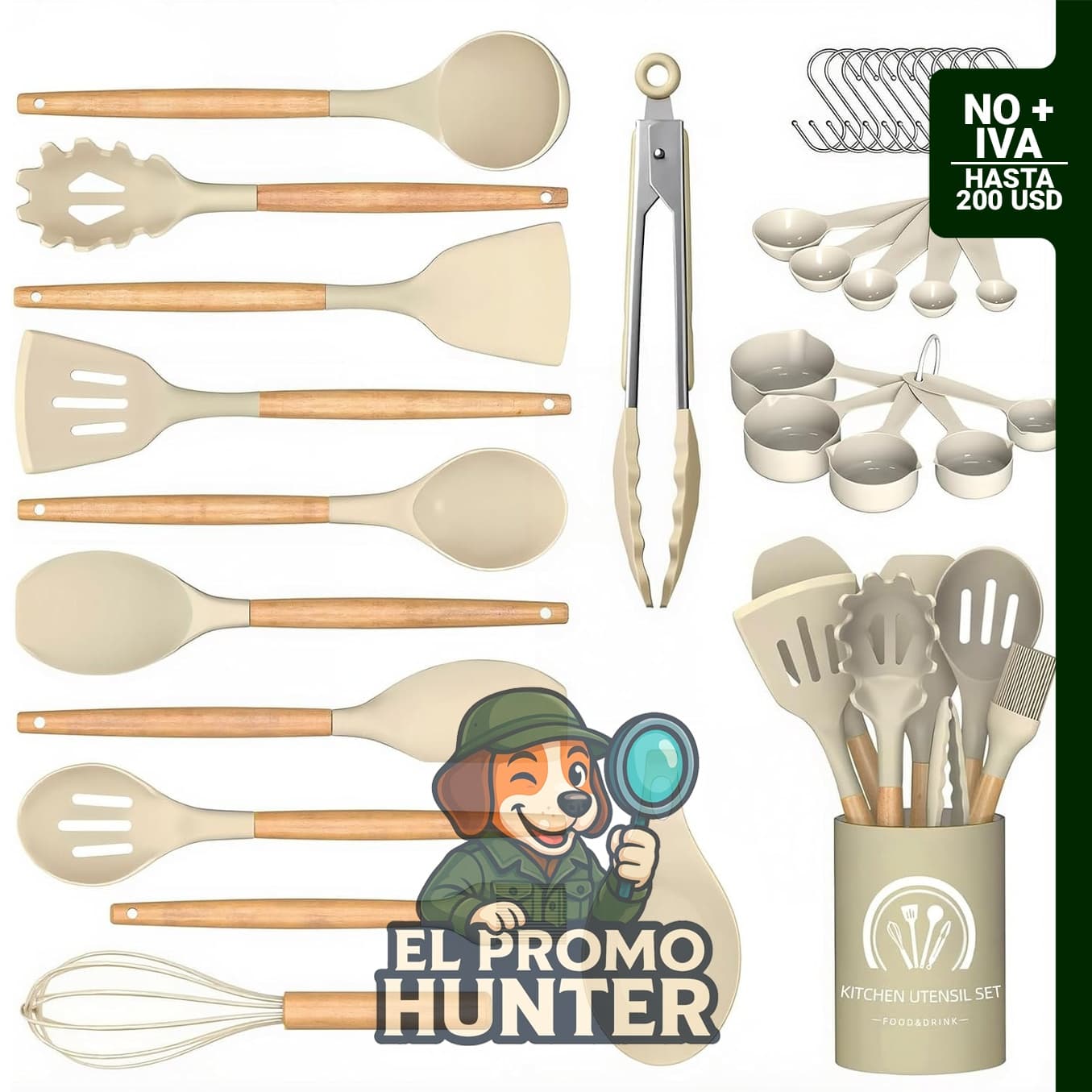 Juego de utensilios de cocina de silicona de 33 piezas, grado alimenticio y resistente al calor.