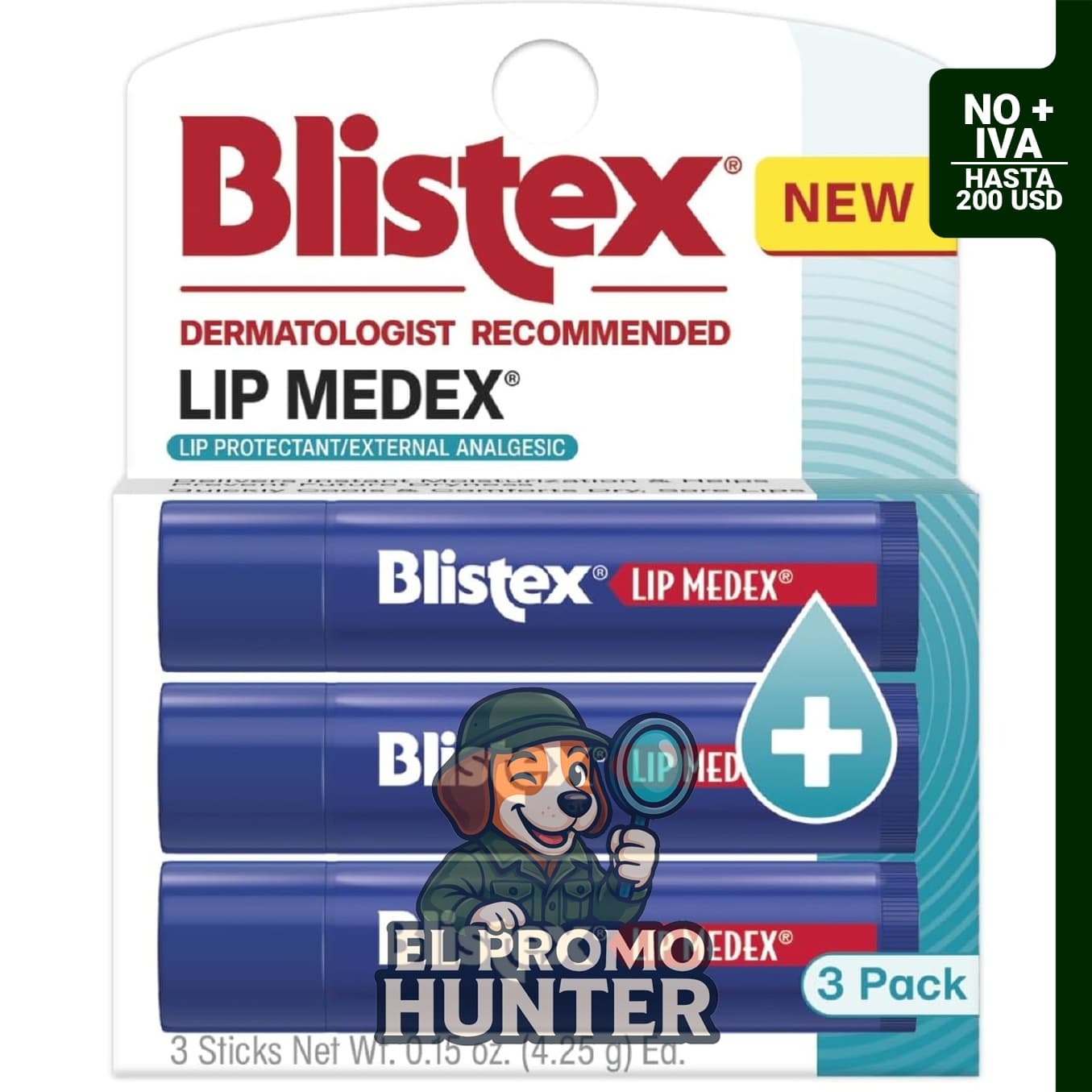 Blistex Lip Medex Bálsamo labial medicado, 24 horas de humedad, 4.25 g, 3 unidades.