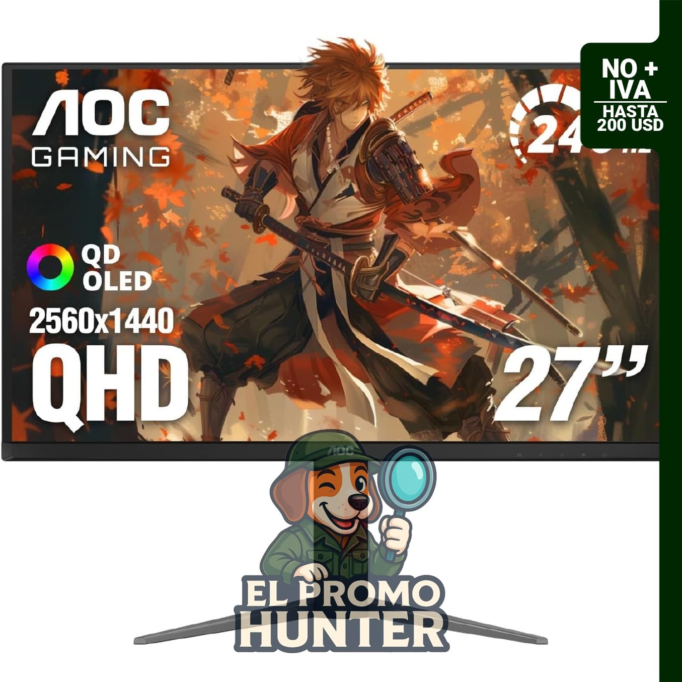 Monitor AOC de 27" (68.6 cm) QHD 240Hz QD OLED, compatible con NVIDIA G-SYNC.