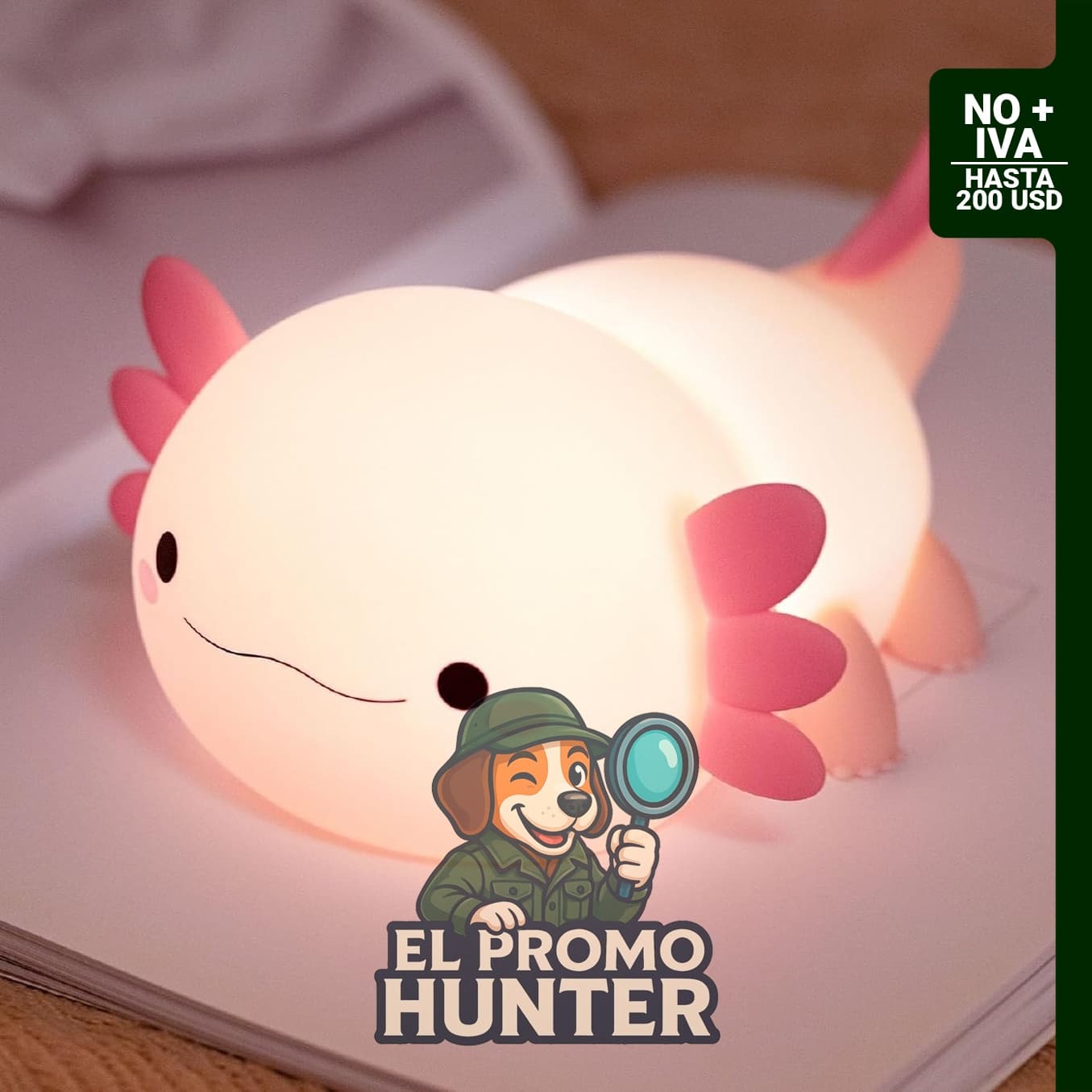 HAPPYBAG Luz Nocturna de Axolotl, lámpara de silicona regulable y recargable para niños.