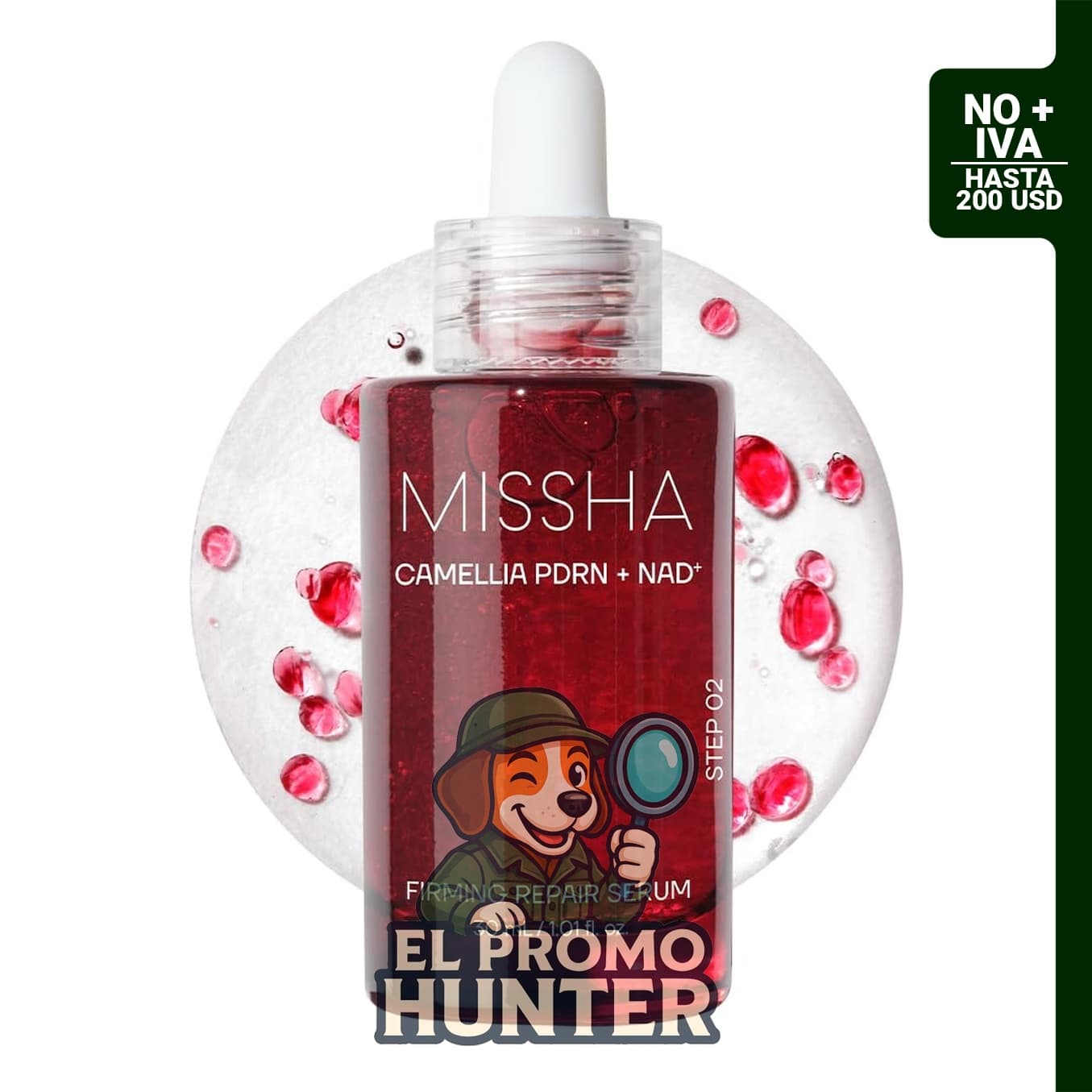 MISSHA PDRN NAD+ Suero reparador reafirmante, suero facial coreano de 30 ml.
