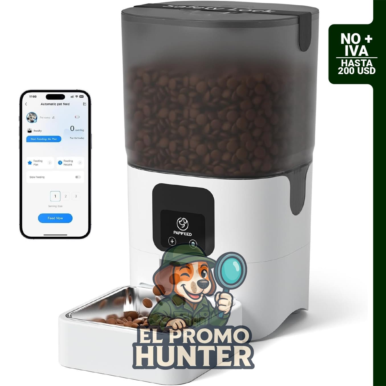 PAPIFEED Comedero Automático Inteligente para Gatos, con control de APP y cuenco de acero.