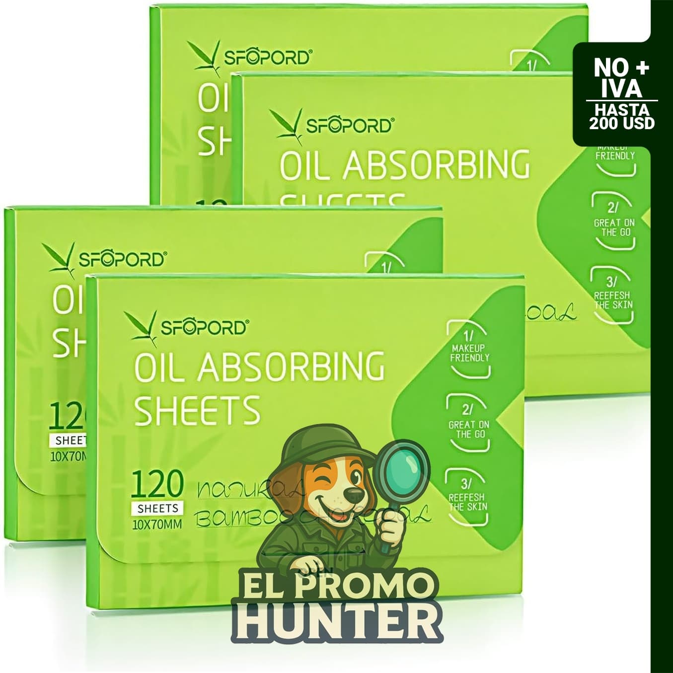 SFOPORD - Paquete de 4 hojas absorbentes de aceite con carbón (480 hojas).