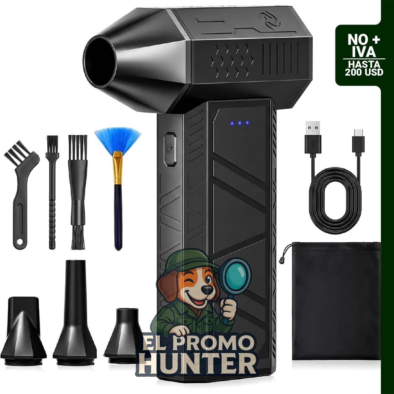 Plumero de aire inalámbrico para PC, ventilador recargable con cepillo.
