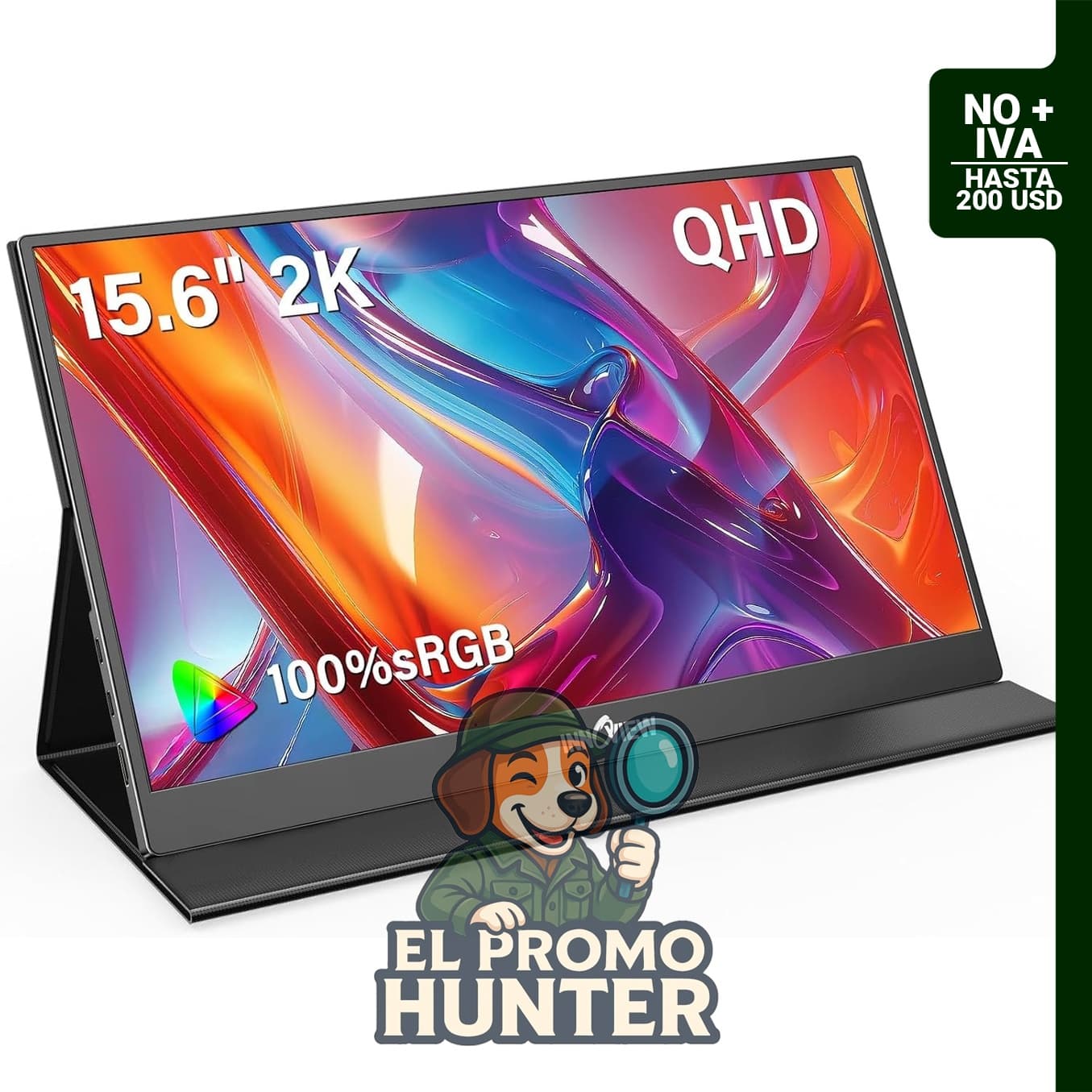 Monitor portátil InnoView 2K de 15.6" con resolución 2560 × 1440 QHD, 100% sRGB y altavoz incorporado.
