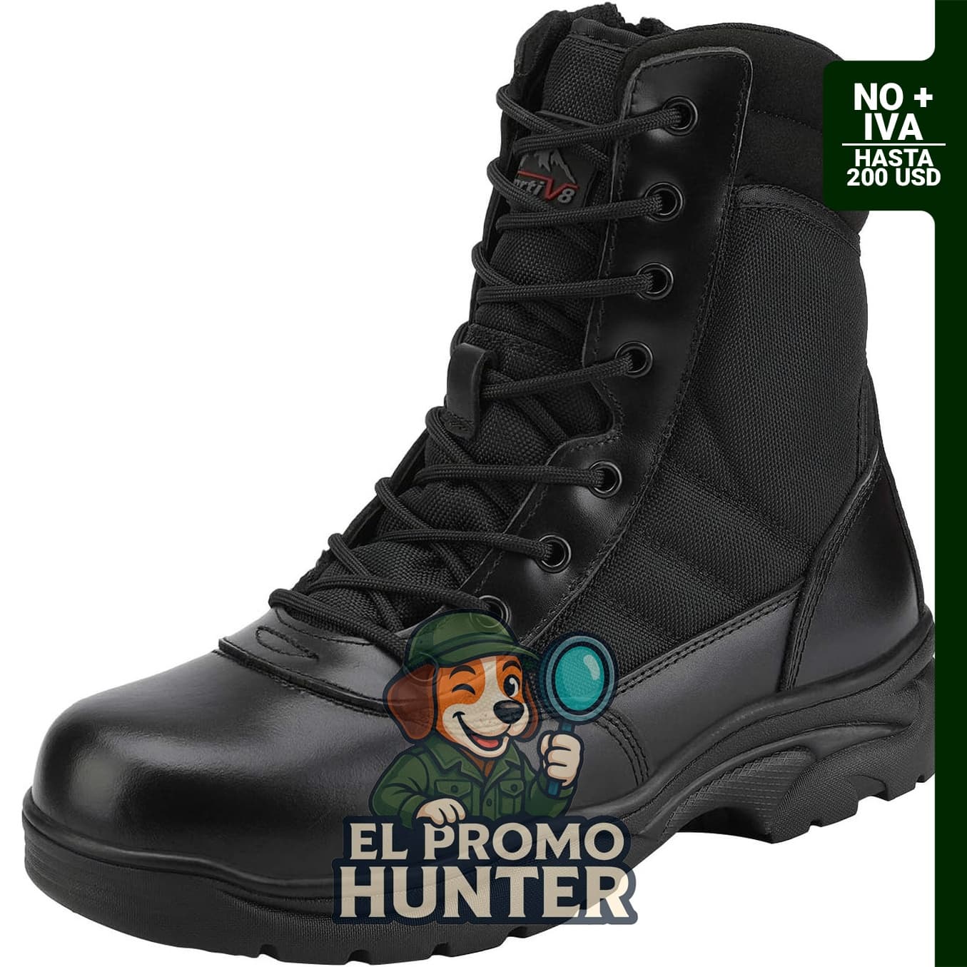 NORTIV 8 Botas de trabajo tácticas de cuero con cremallera lateral para hombre, 6-8 pulgadas.