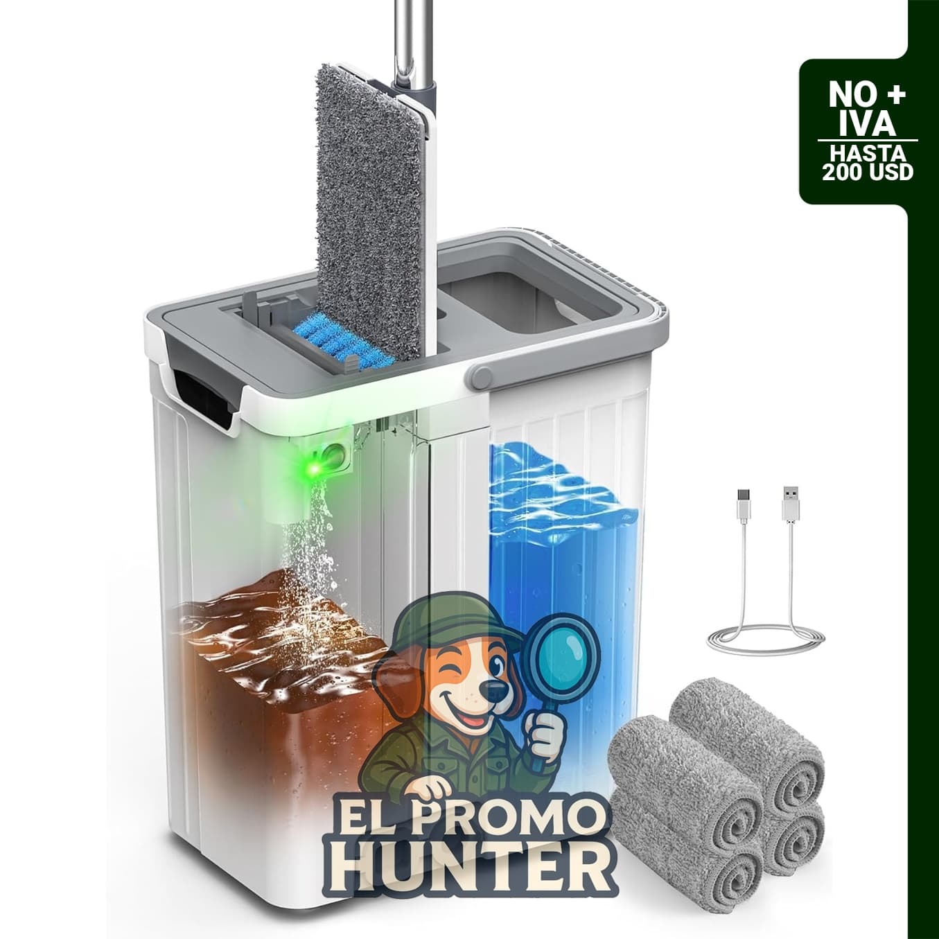 Juego de fregona plana y cubo para limpieza.
