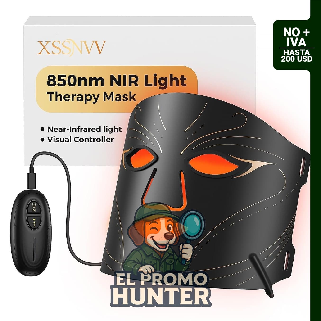 Terapia de luz LED inalámbrica para el rostro, con 4 modos de luz infrarroja y roja de 850 nm.