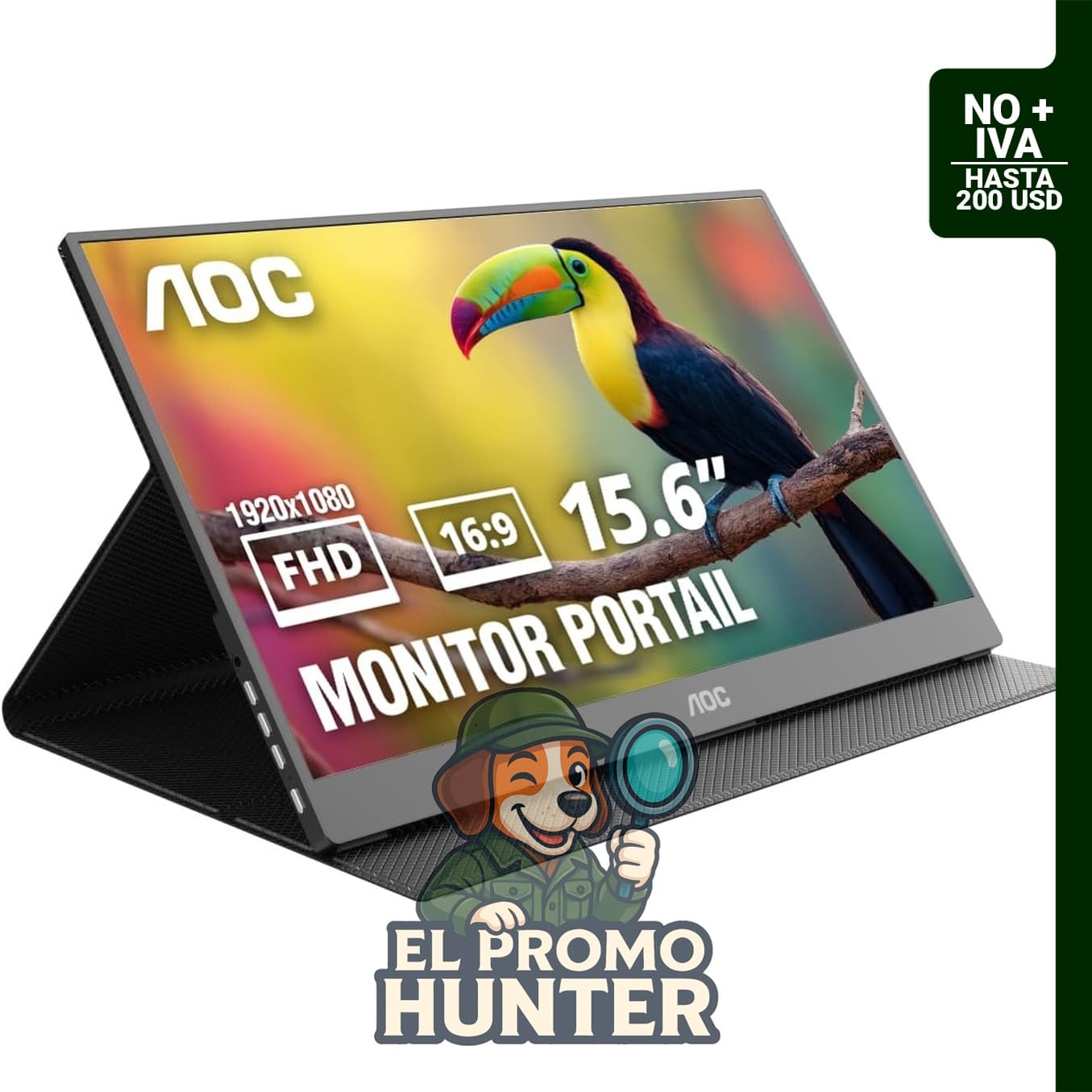 Monitor portátil AOC de 16" FHD, 60Hz, USB-C, IPS, ultra delgado con cubierta inteligente, modelo 16T20.