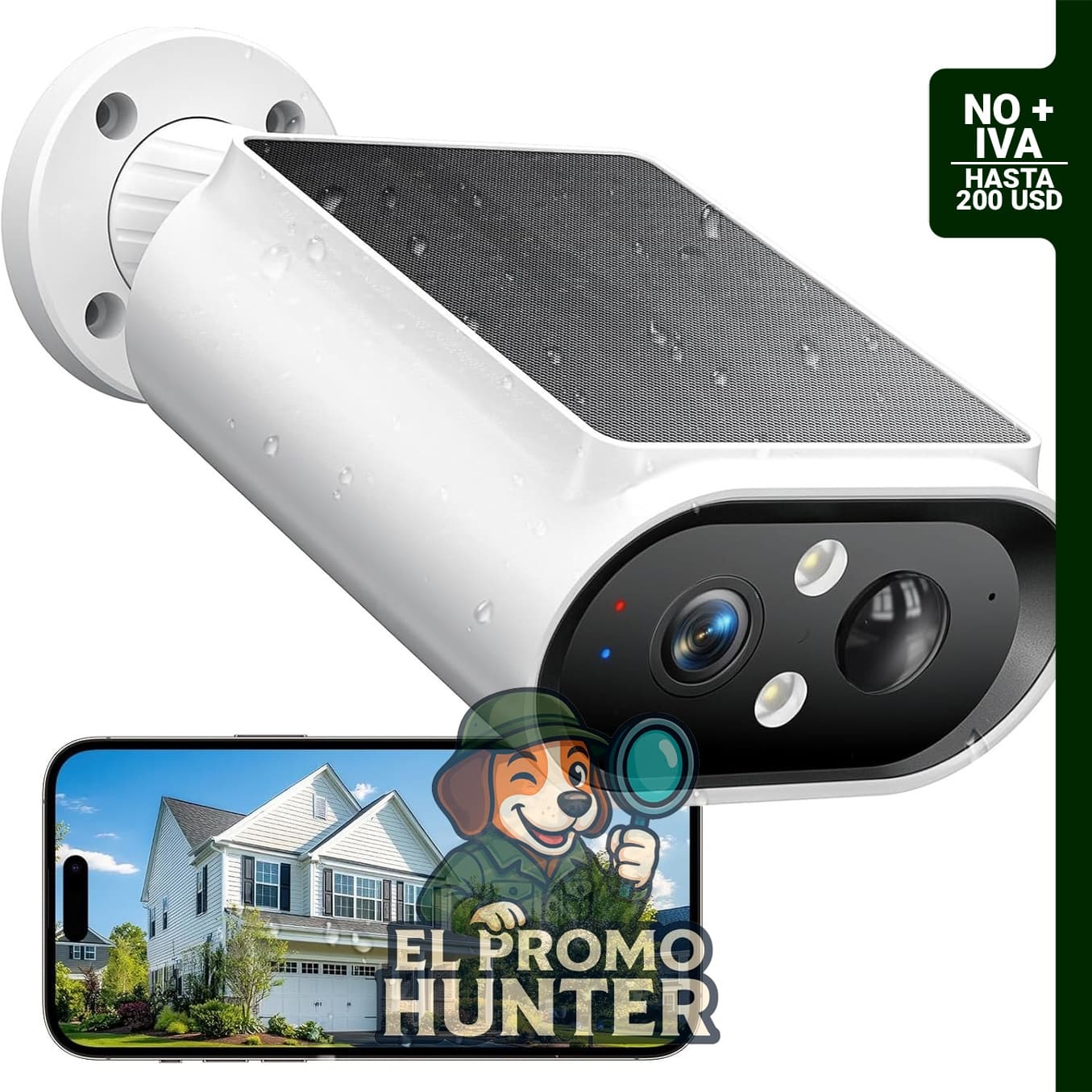 AlkiVision cámara de seguridad solar inalámbrica para exteriores, visión nocturna a color 2K, detección de movimiento AI, vista de 360°.