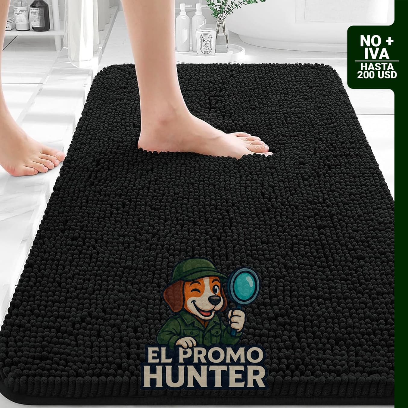 OLANLY Alfombra de baño negra 30x20 cm, chenilla suave y absorbente, respaldo de goma, lavable a máquina.
