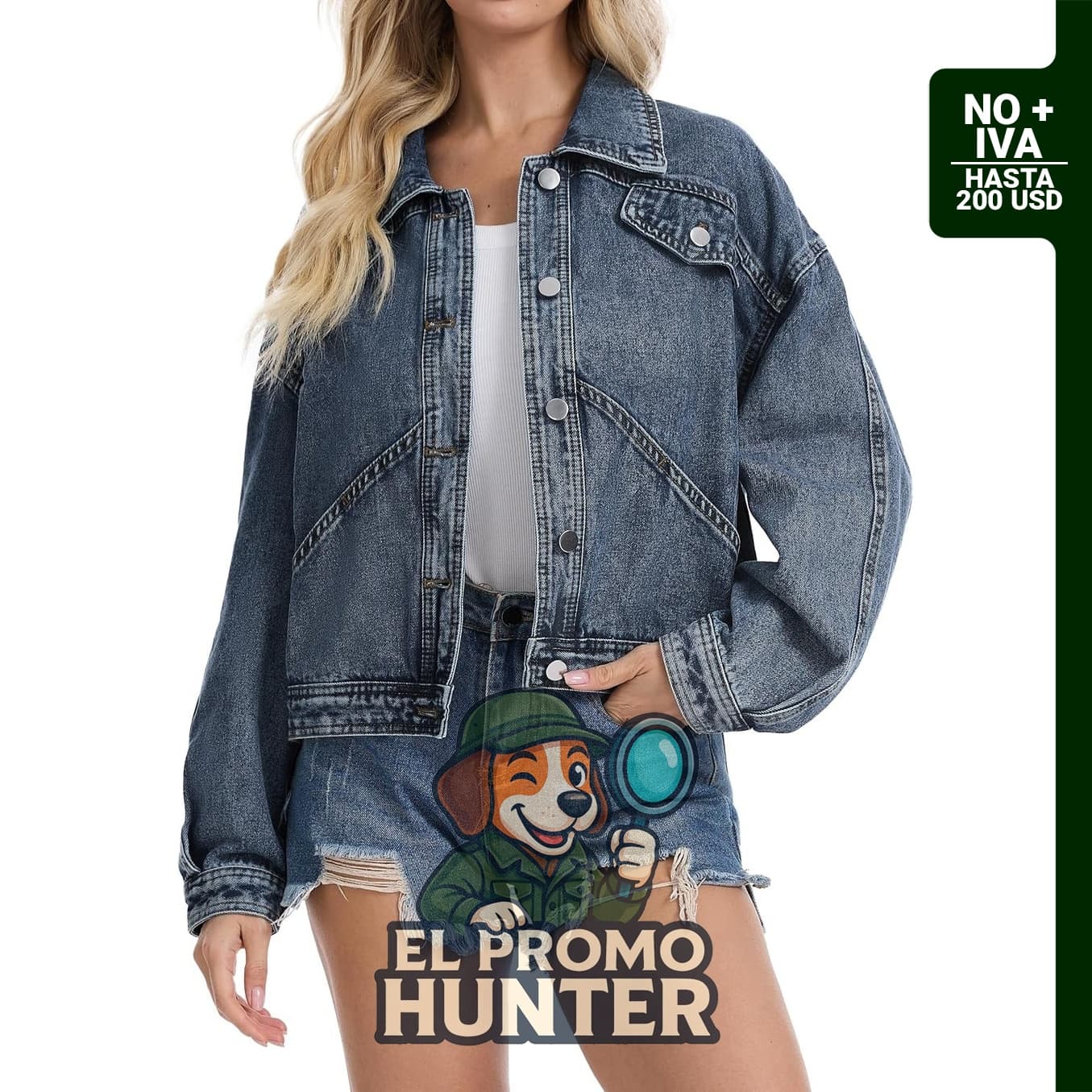 Chaqueta vaquera recortada para mujer con botones.
