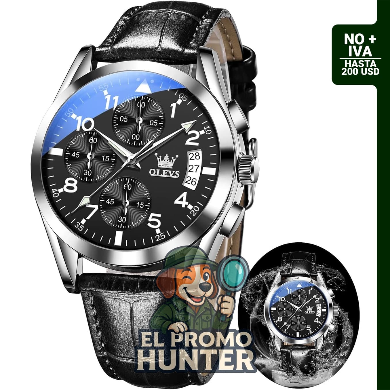 Reloj OLEVS para hombre, cronógrafo, cuero, analógico, resistente al agua.