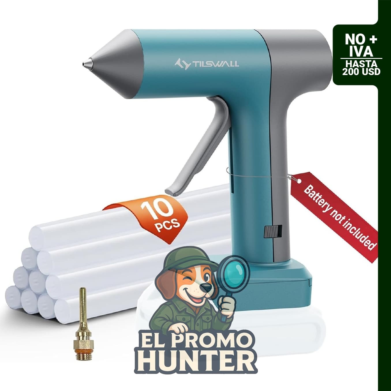 Tilswall pistola de pegamento caliente inalámbrica 100W para batería.