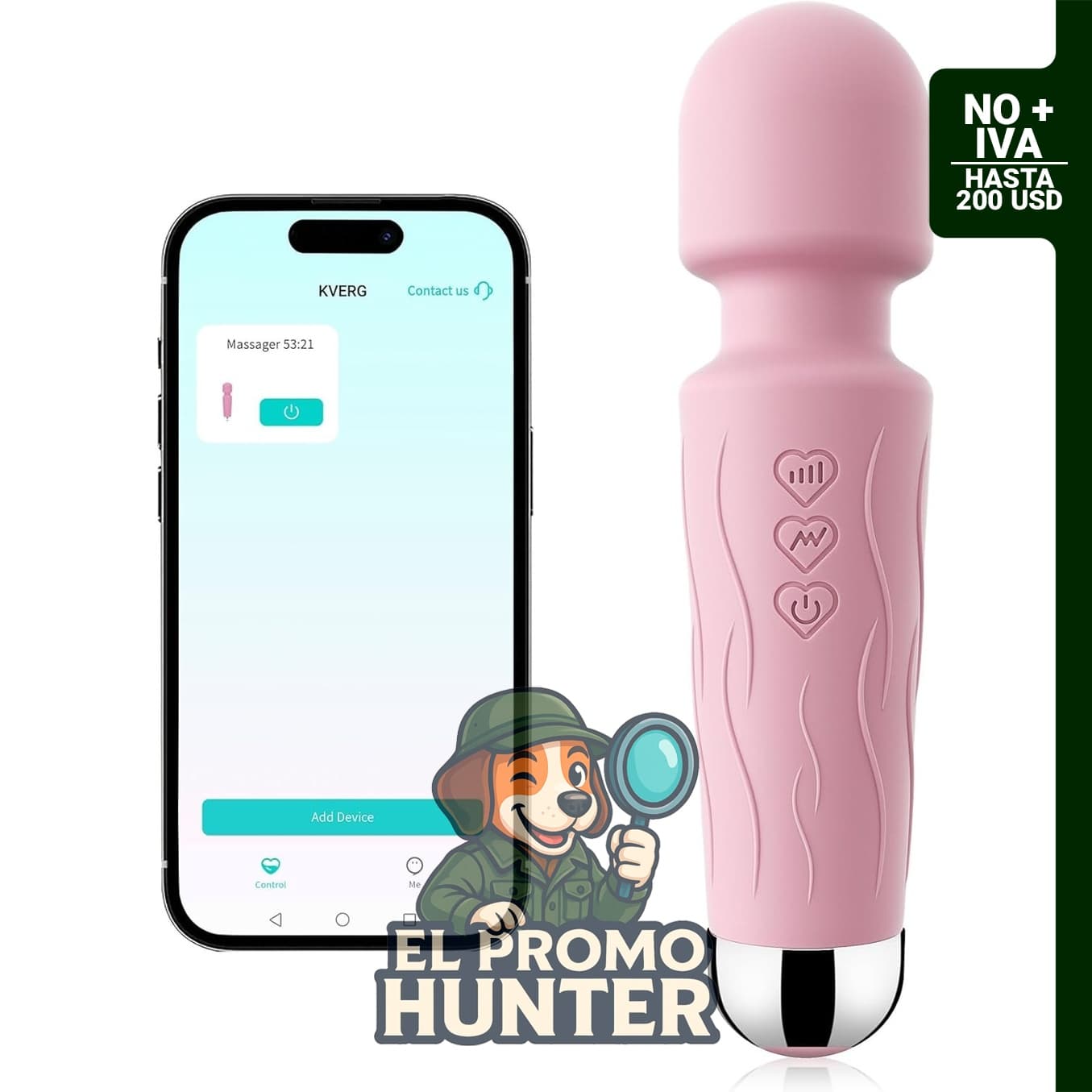 Kverg Varita masajeadora corporal personal, impermeable y recargable por USB, con 20 patrones de vibración.