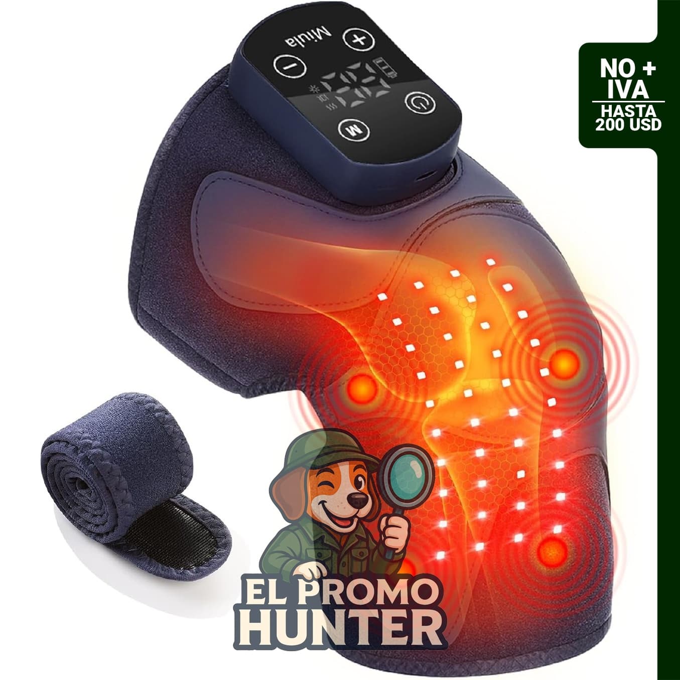 Rodillera de masaje con terapia de luz roja y vibración, recargable inalámbrica, con luz de 660 nm y 850 nm.