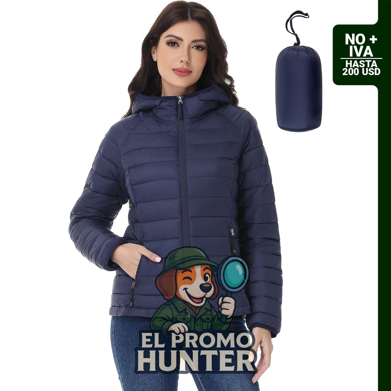 Chaqueta acolchada con capucha para mujer SLOW DOWN, ligera y plegable.