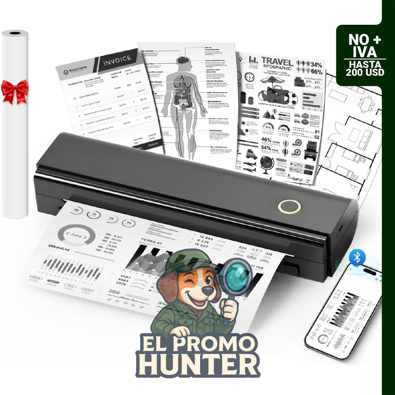 Impresora térmica inalámbrica N80, portátil y sin tinta, compatible con papel de 8.5 x 11 pulgadas y A4, iOS.