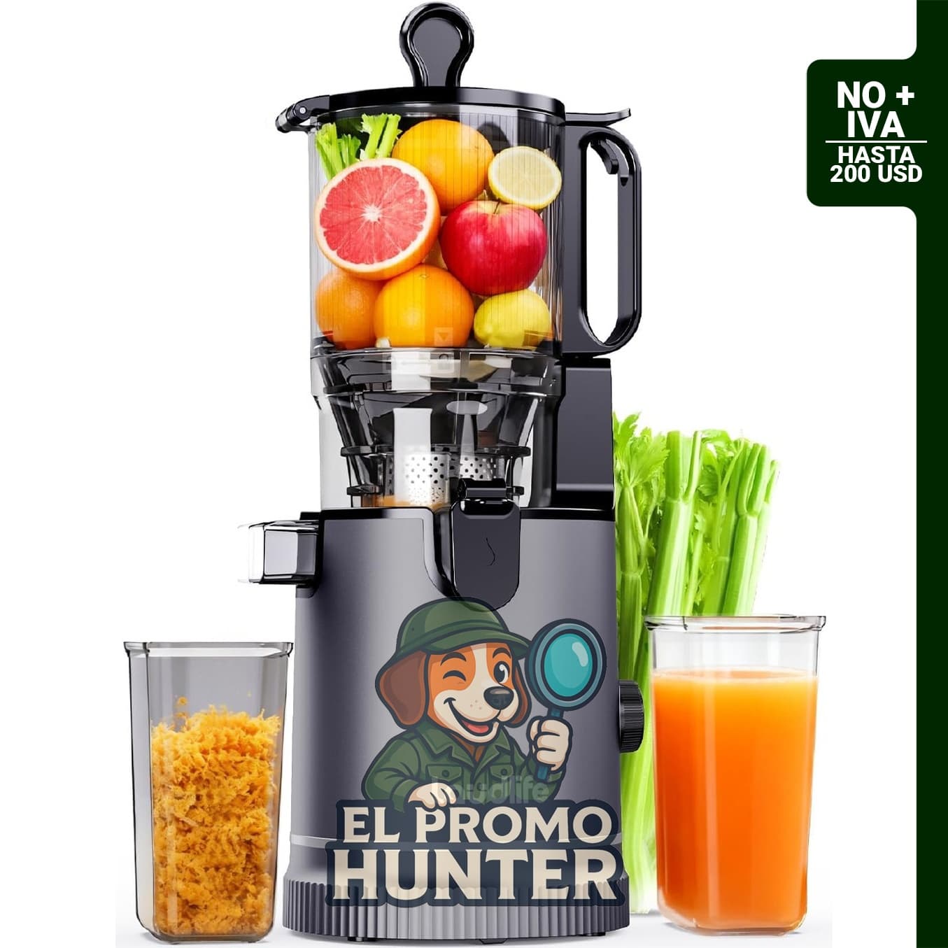 Laudlife Exprimidor de prensa en frío con canal de alimentación de 14.99 cm, capacidad de 2.96 L, fácil de limpiar y sin BPA.
