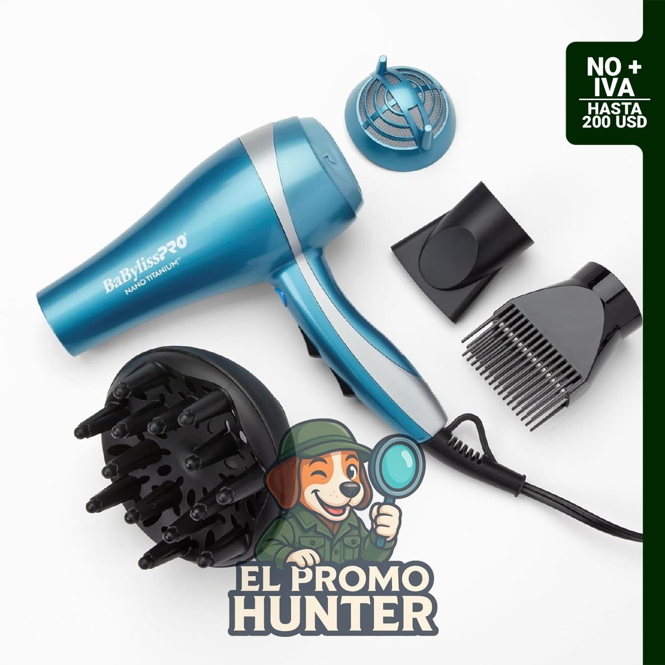 BaBylissPRO Nano Titanium Secador de Pelo de 2000 W con Boquilla Concentradora, herramienta de peinado iónica con cable.