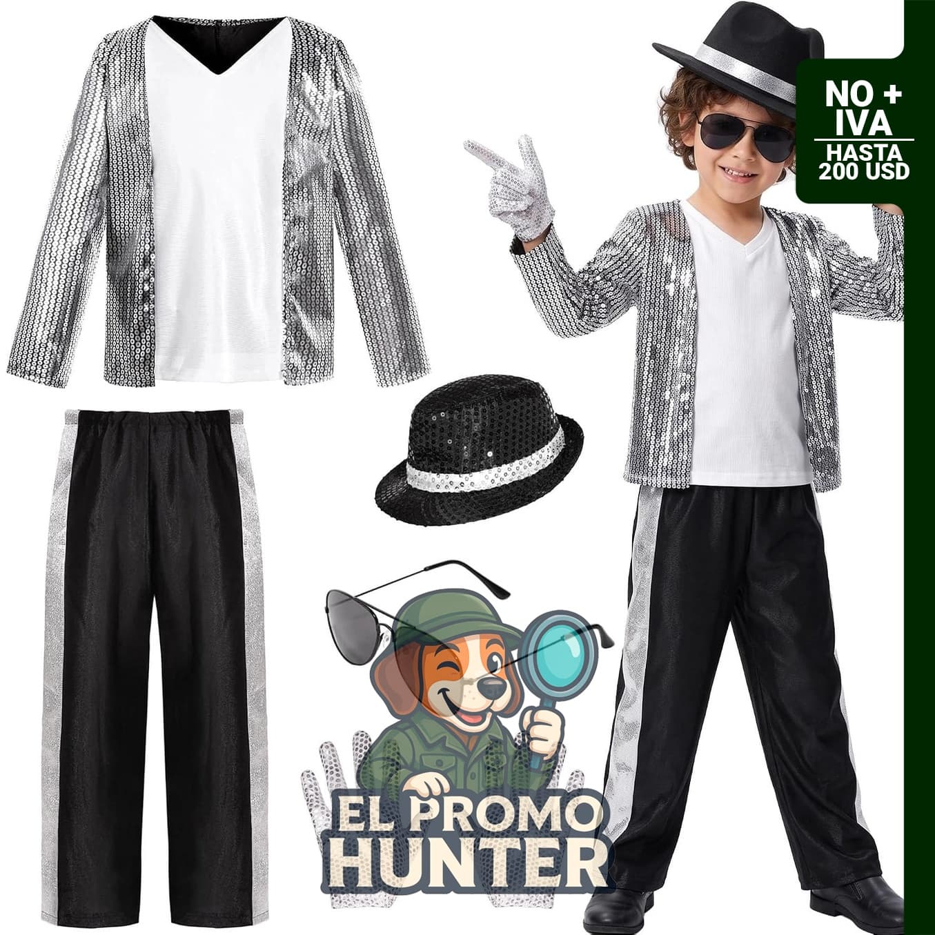 Disfraz de estrella de baile para niños, incluye gafas, sombrero y guantes, inspirado en los años 80 y 90.