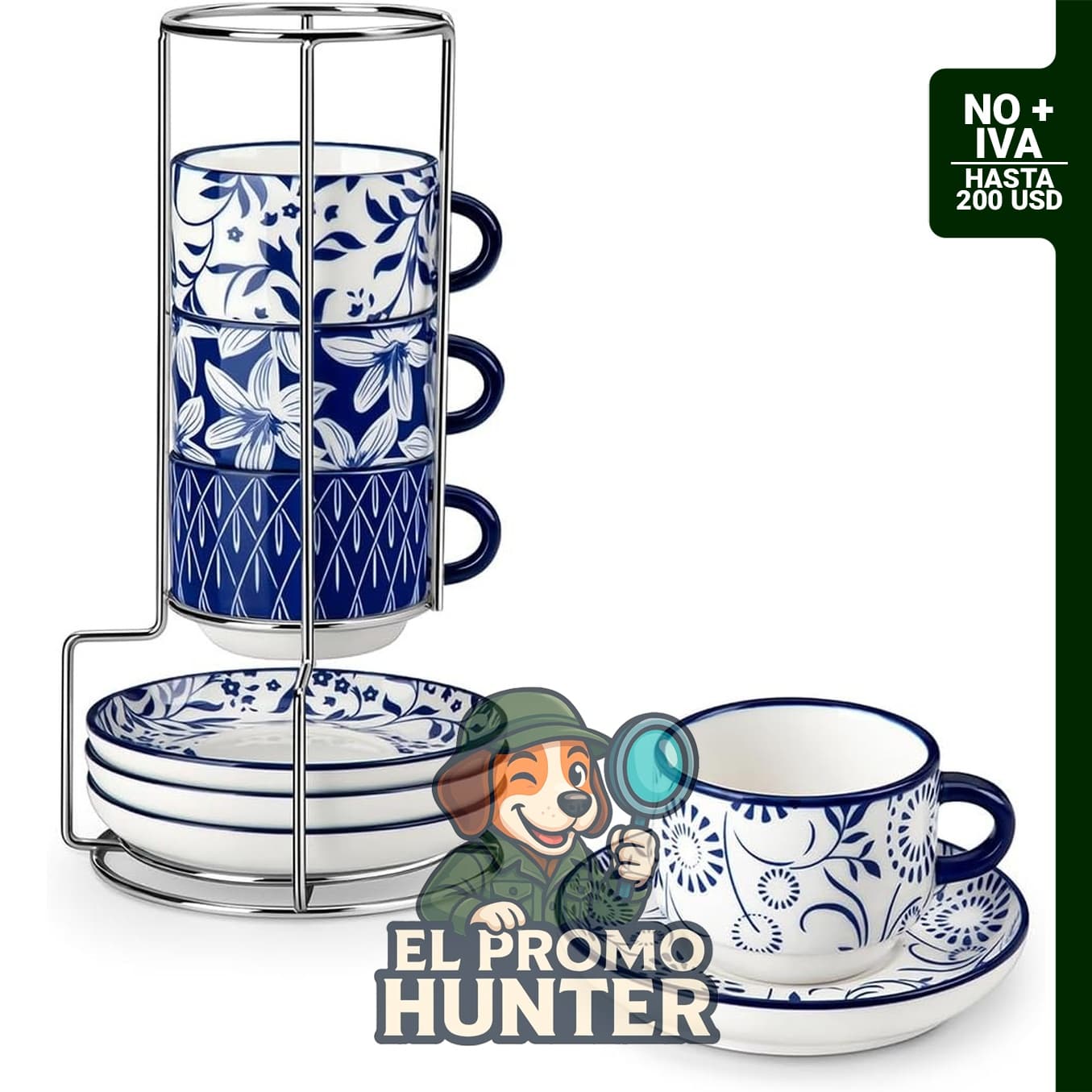 Juego de 4 tazas de café expreso de 2.5 oz, apilables.
