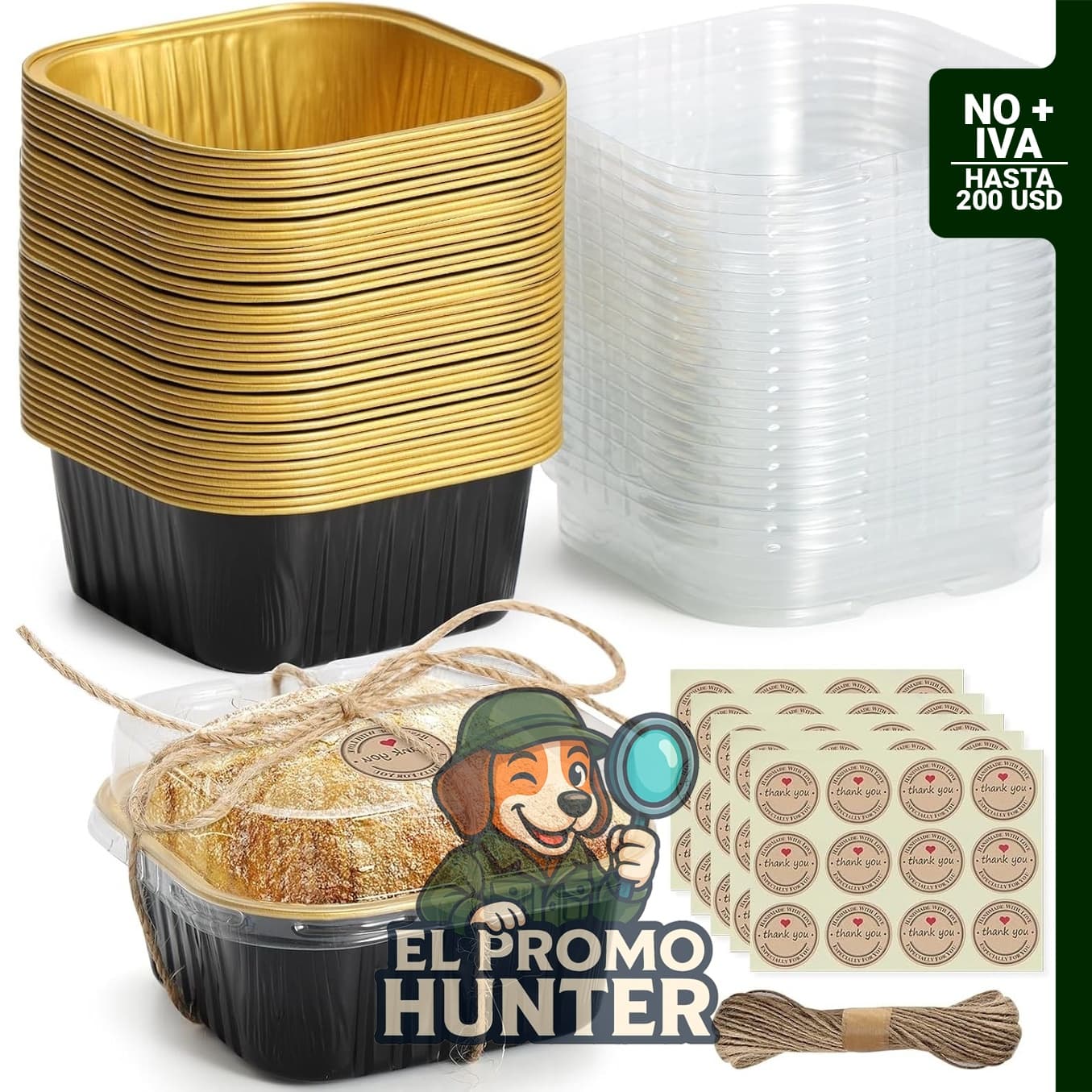 Mini tazas cuadradas de papel de aluminio de 5 onzas con tapas, 50 unidades.