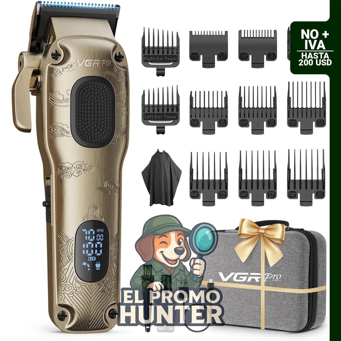 VGRPRO Cortapelos profesional para hombre, inalámbrico y con cable.