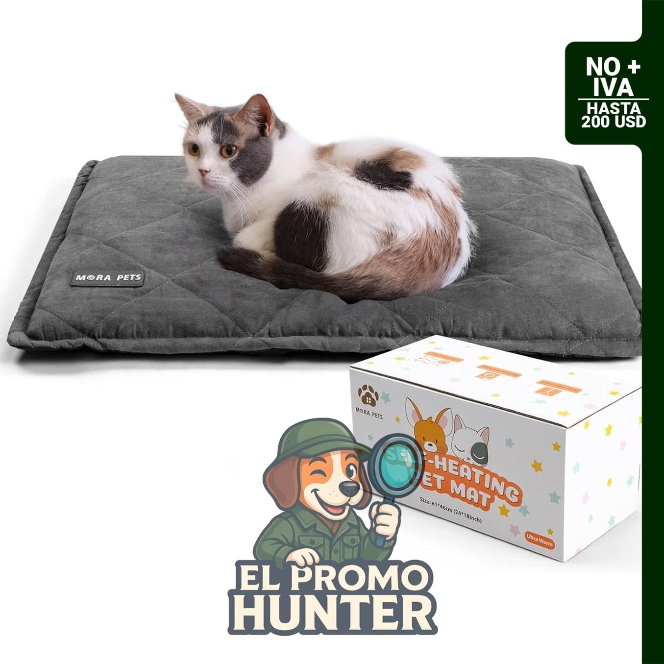 Mora Pets Cama para gatos autocalentable, almohadilla térmica de 24 x 18 pulgadas con funda extraíble, lavable a máquina.