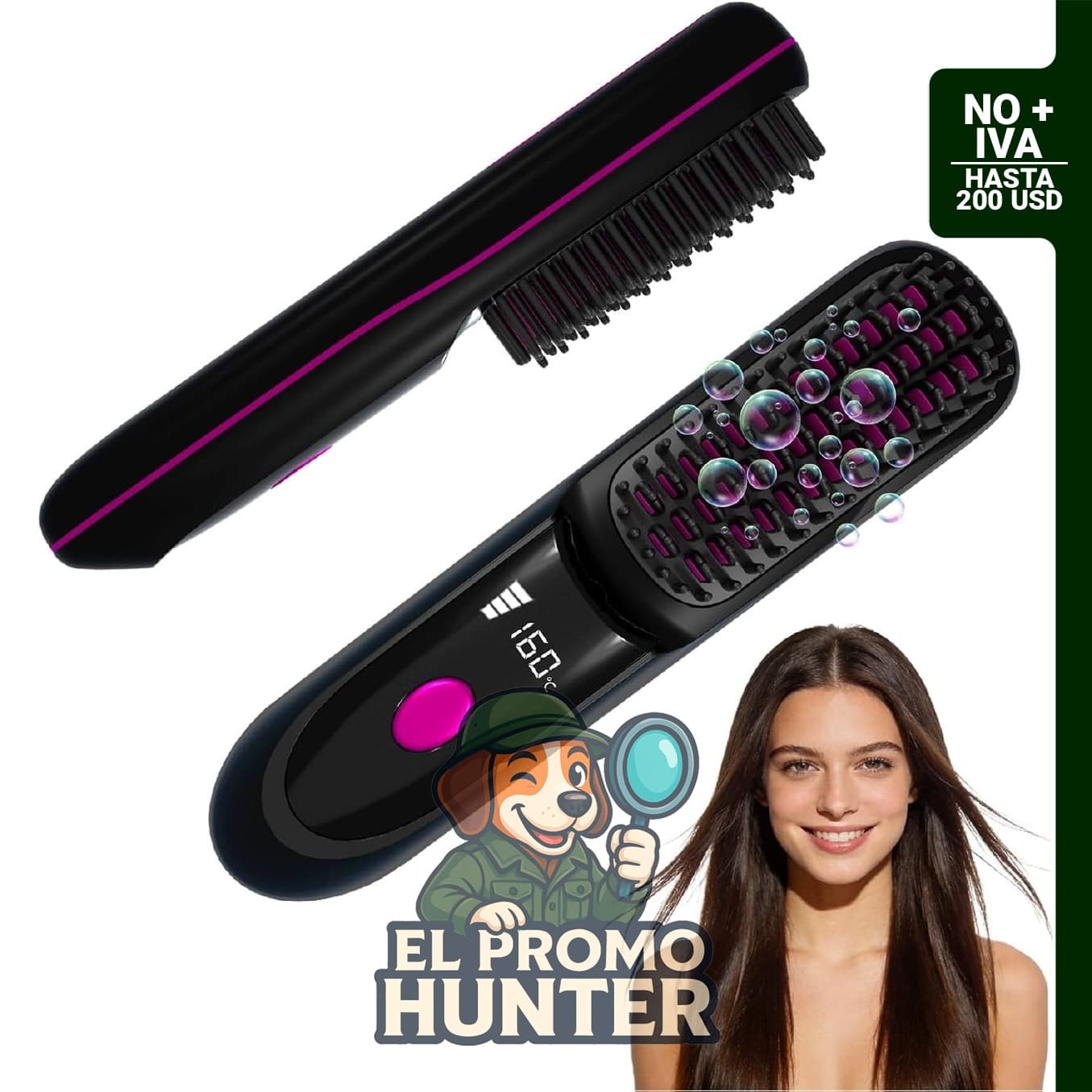 Go Brush Pro 2026, cepillo alisador portátil con pantalla LCD de temperatura, inalámbrico y de calentamiento rápido.