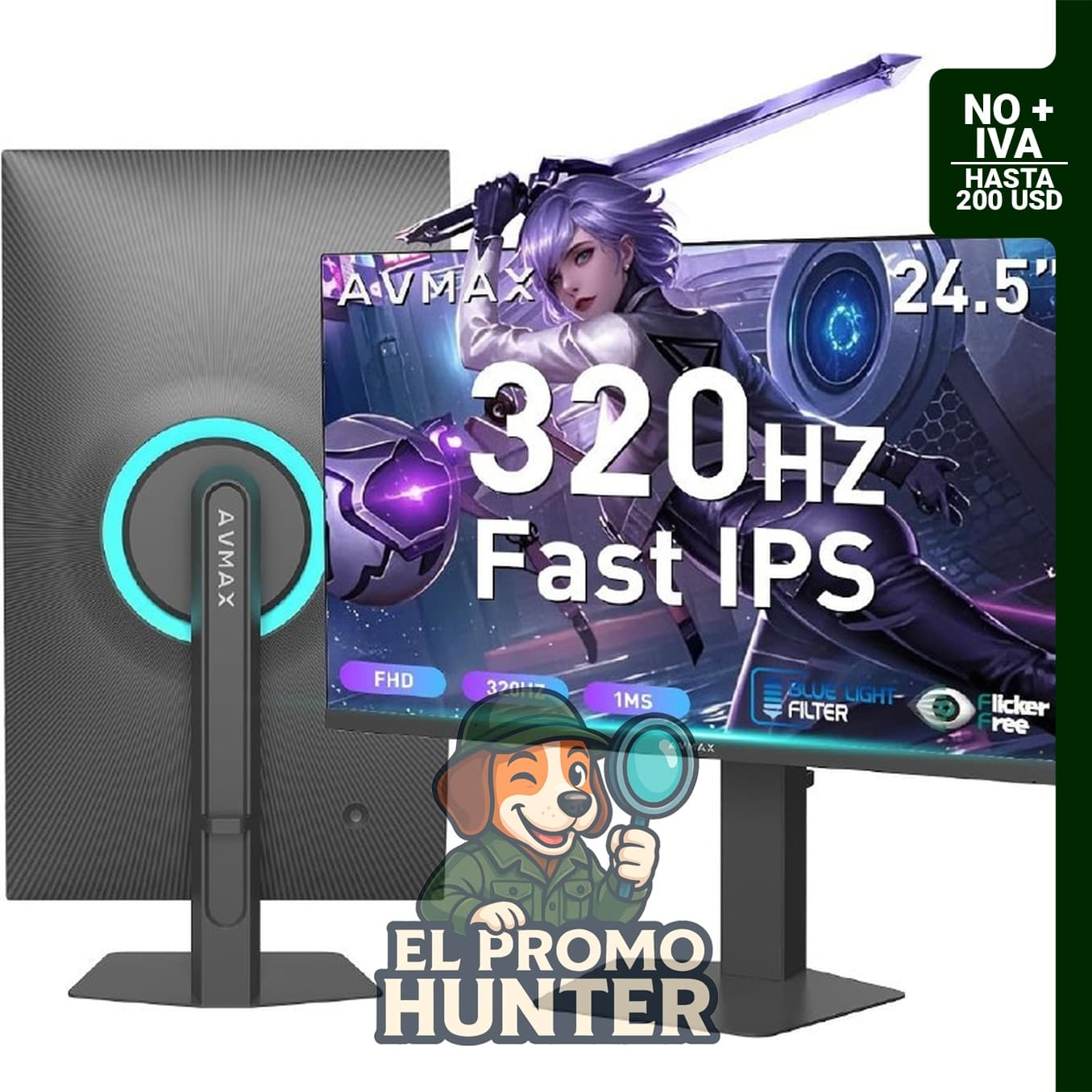 AVMAX Monitor para juegos de 24.5" (63 cm) FHD 1920x1080, 320Hz/300Hz/240Hz, Fast IPS, Adaptive FreeSync.