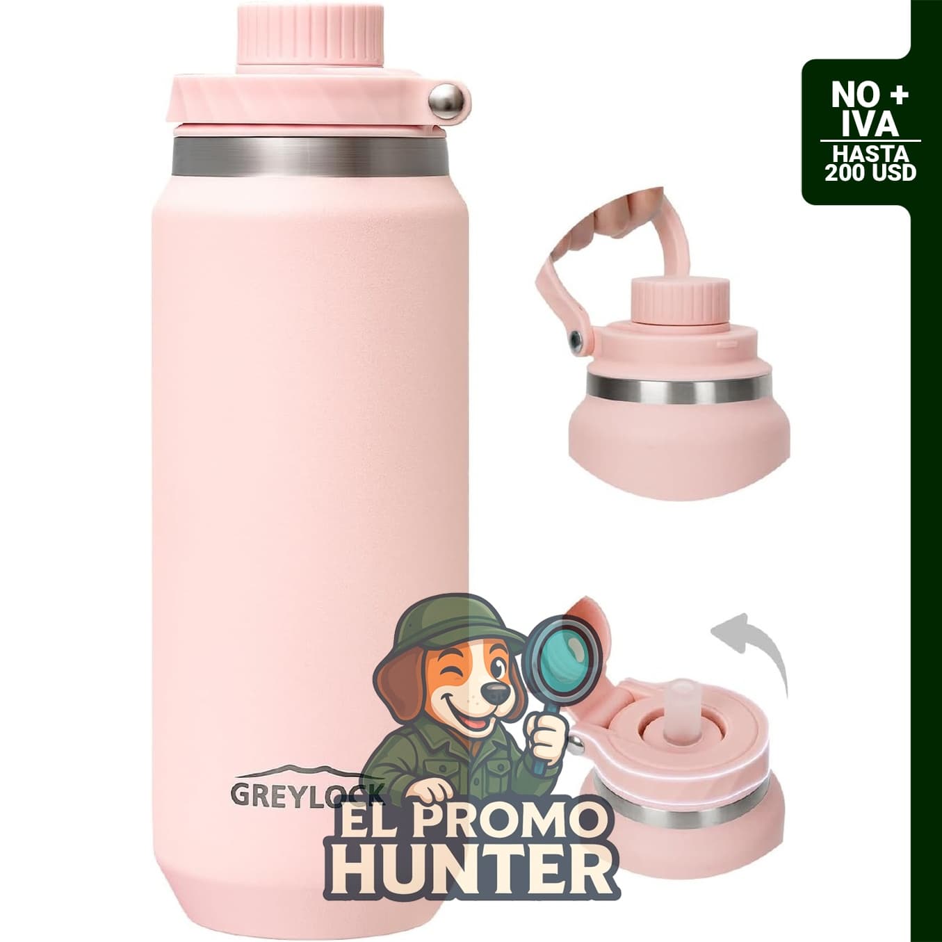 Botella de agua aislada Greylock de 20 oz (591 ml) con tapa y pajilla, acero inoxidable, a prueba de fugas.
