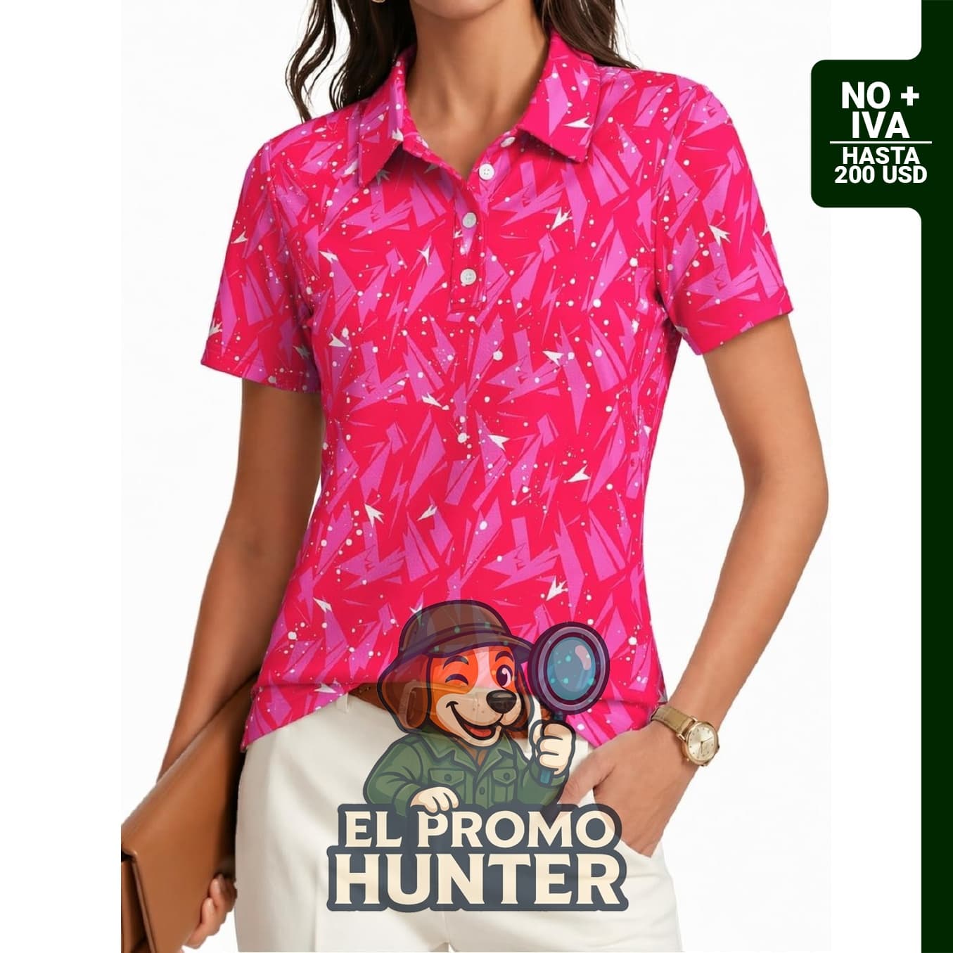 PINSPARK Camisa de golf para mujer, 4 botones, UPF 50+, secado rápido, cuello de manga corta.