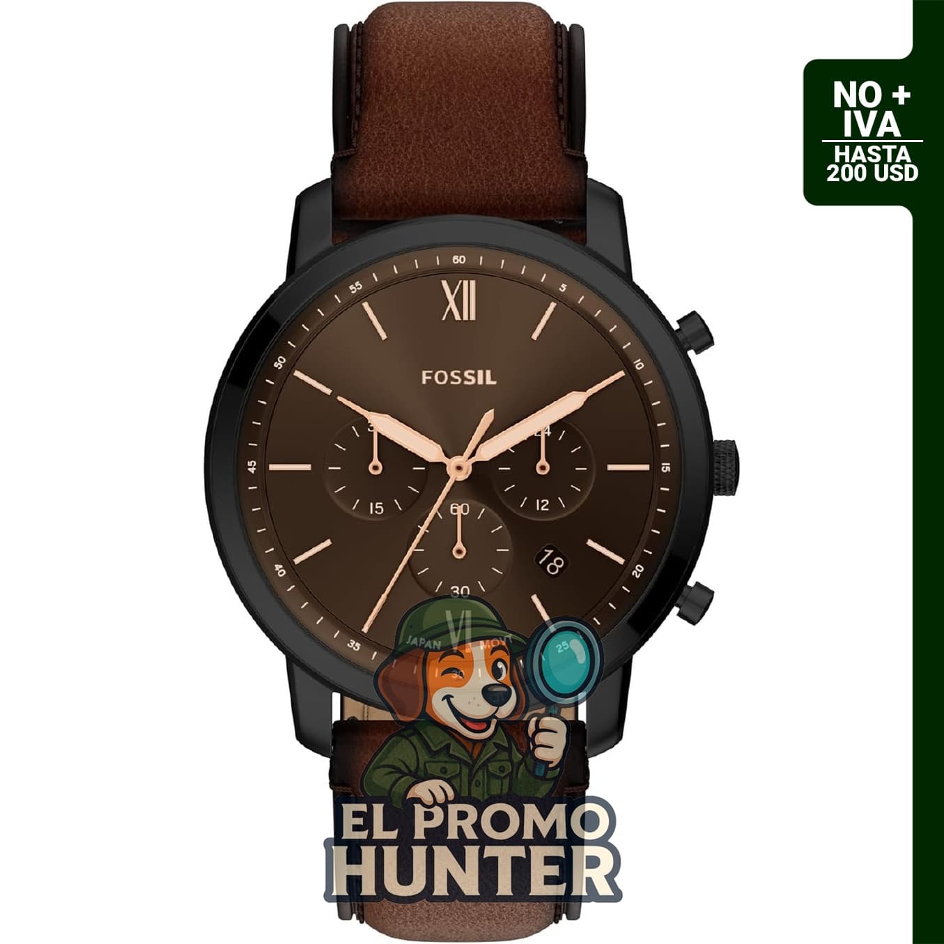 Fossil Neutra - Reloj cronógrafo de cuarzo con caja de acero inoxidable y correa de cuero para hombre.