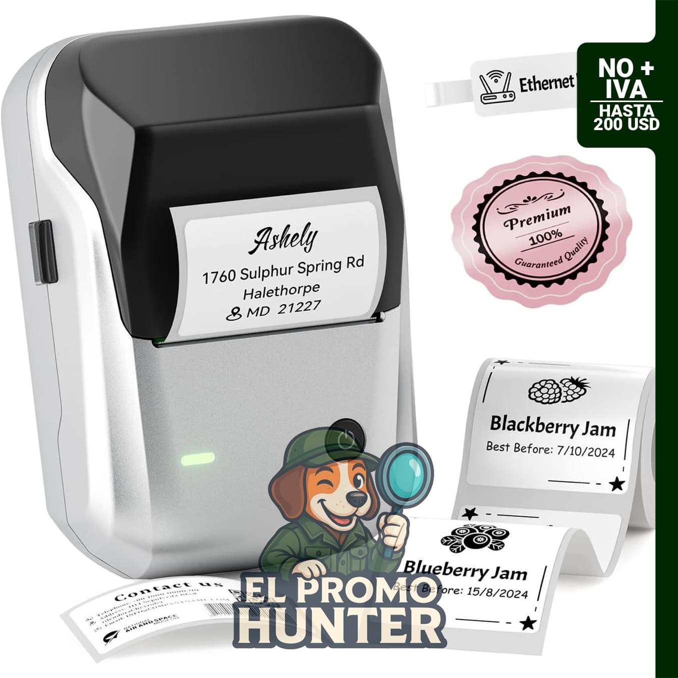 NIIMBOT B1, impresora térmica portátil Bluetooth para etiquetas, 2 pulgadas, incluye cinta impermeable.