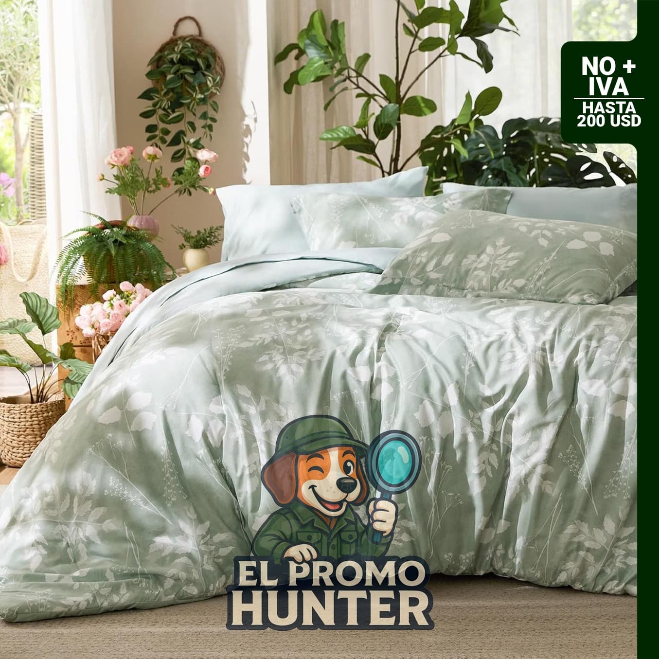 Bedsure Juego de edredón Queen de 7 piezas con diseño floral en verde salvia, incluye edredón, sábanas y fundas.