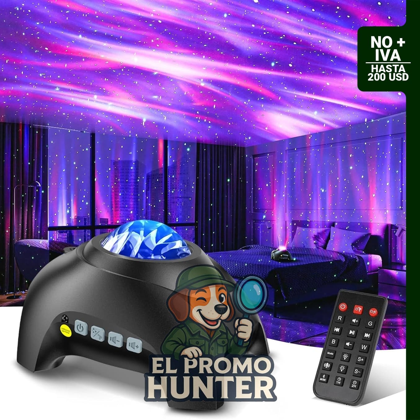 Proyector de Luz Aurora de Galaxia del Norte con 33 efectos de luz y altavoz Bluetooth.