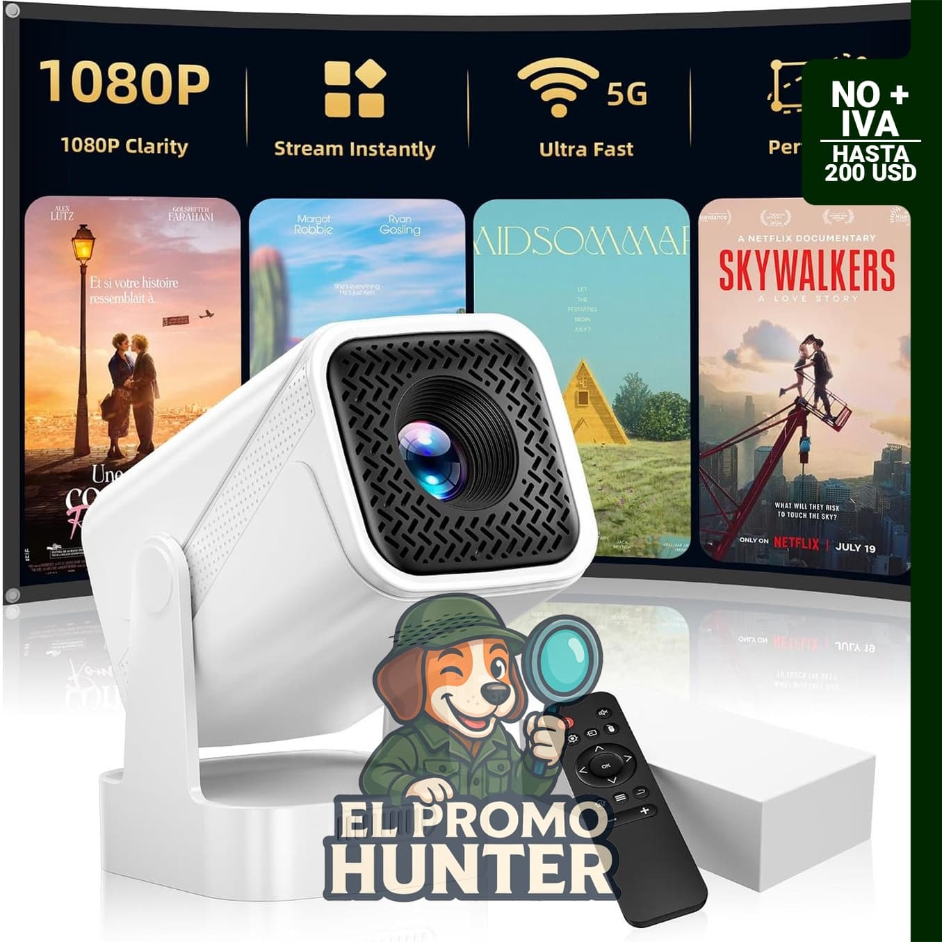 Proyector Mini Inteligente 1080P nativo con WiFi y Bluetooth.