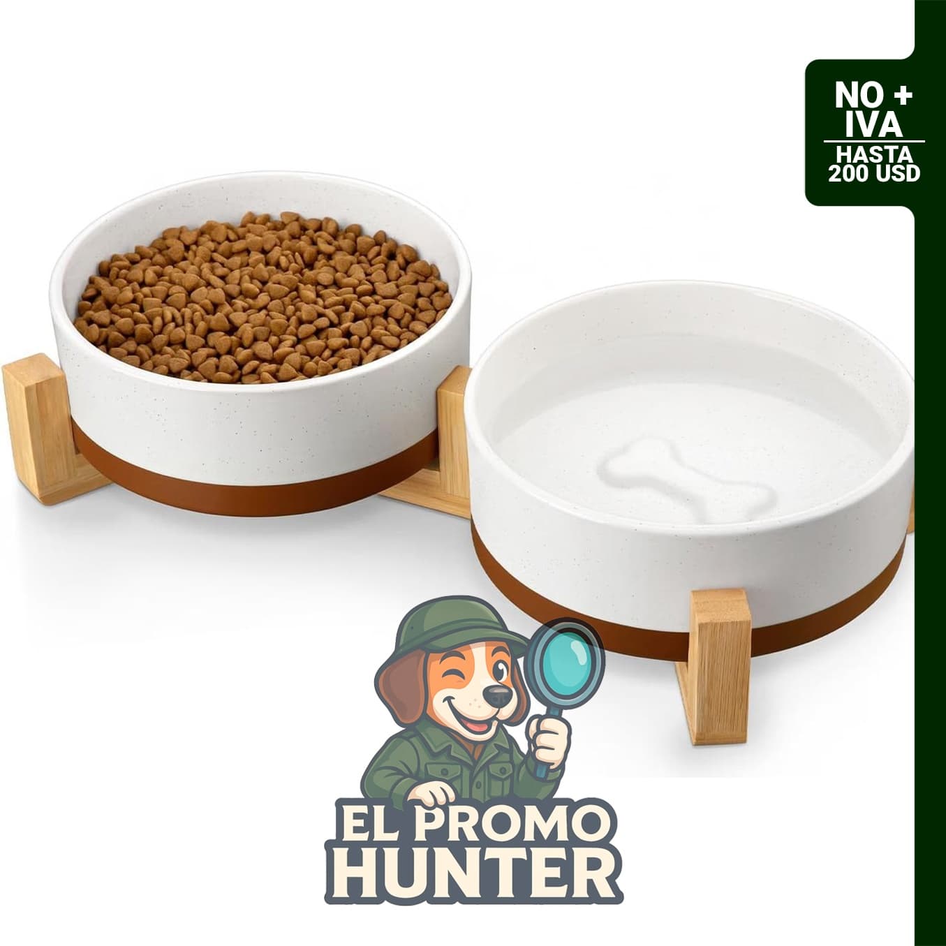 MALACASA juego de cuencos de cerámica para perros, 3.5 tazas, con soporte de madera y base antideslizante.