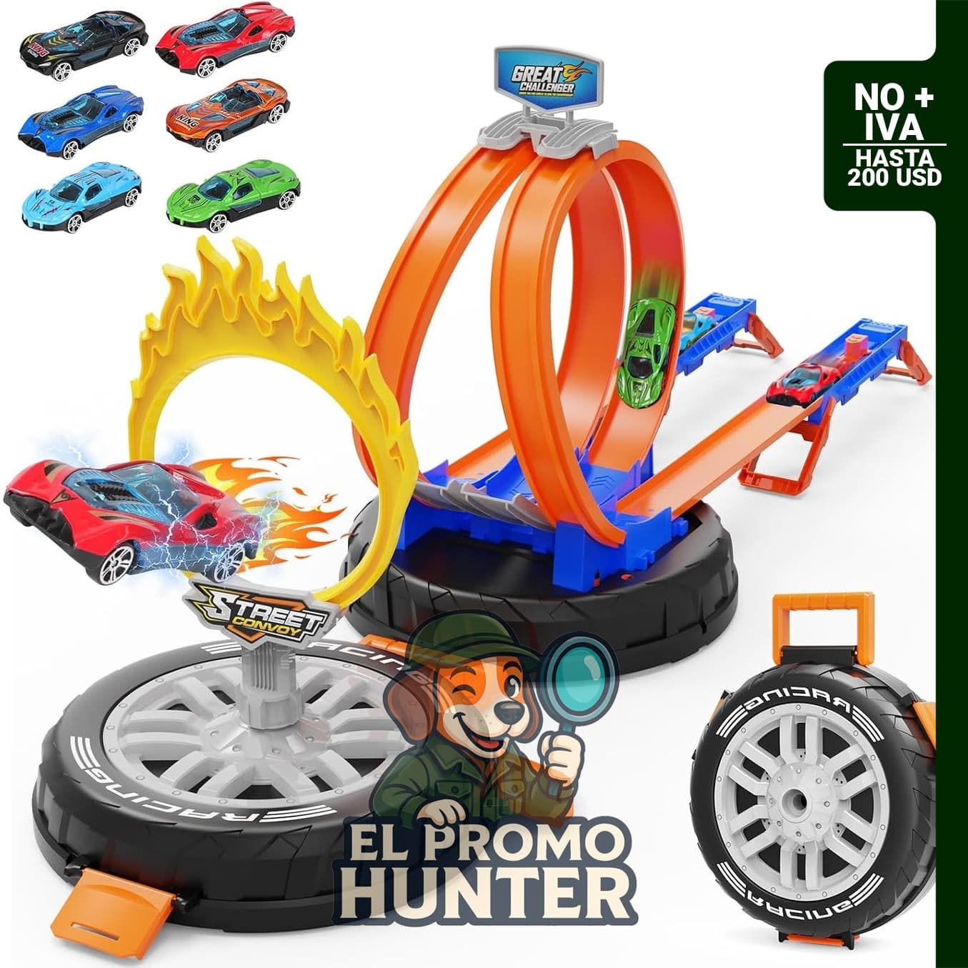 Dreamtailor juego de pistas de carreras con 6 autos en escala 1:64 y funda transformable en pista.
